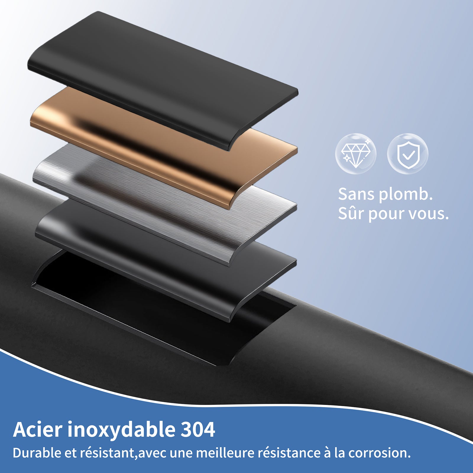 Mitigeur de Cuisine Noir pliable à ressort avec douchette 2 Jets, Robinet de Cuisine d'Evier Rabattable Rotatif à 360° en Inox 304 - 5
