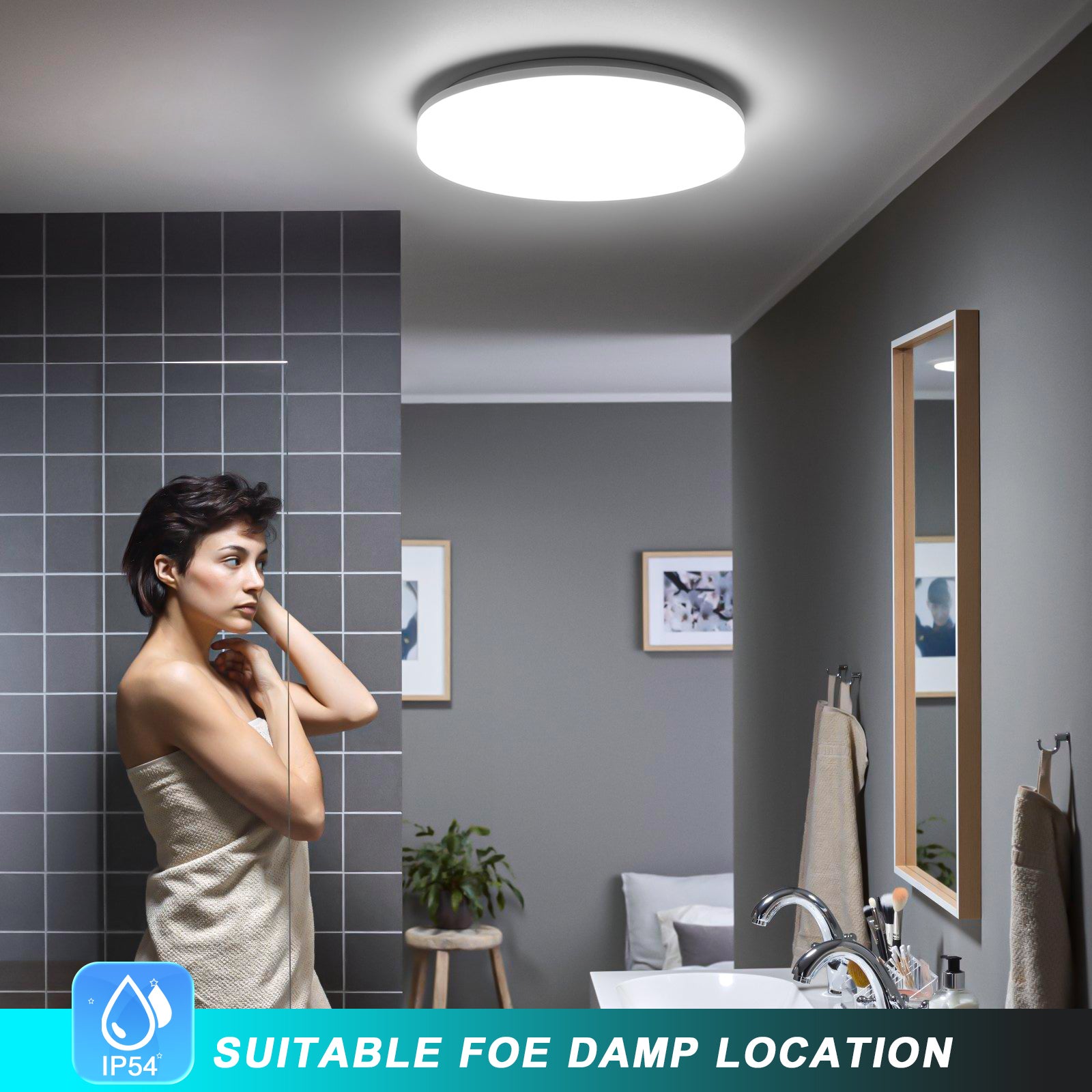 LOVHAUS 24W Plafonnier LED Salle de Bain, RGB 2400LM Luminaire LED Plafond Dimmable avec Télécommande, 3000-6500K LED Lampe avec Veilleuse Réglable - 3