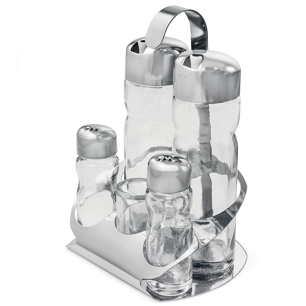 Kasimo Set 2 Bottiglie Per Olio E Aceto 350ml In Vetro Con Beccuccio Acciaio E Base Bambù - Con Imbuto