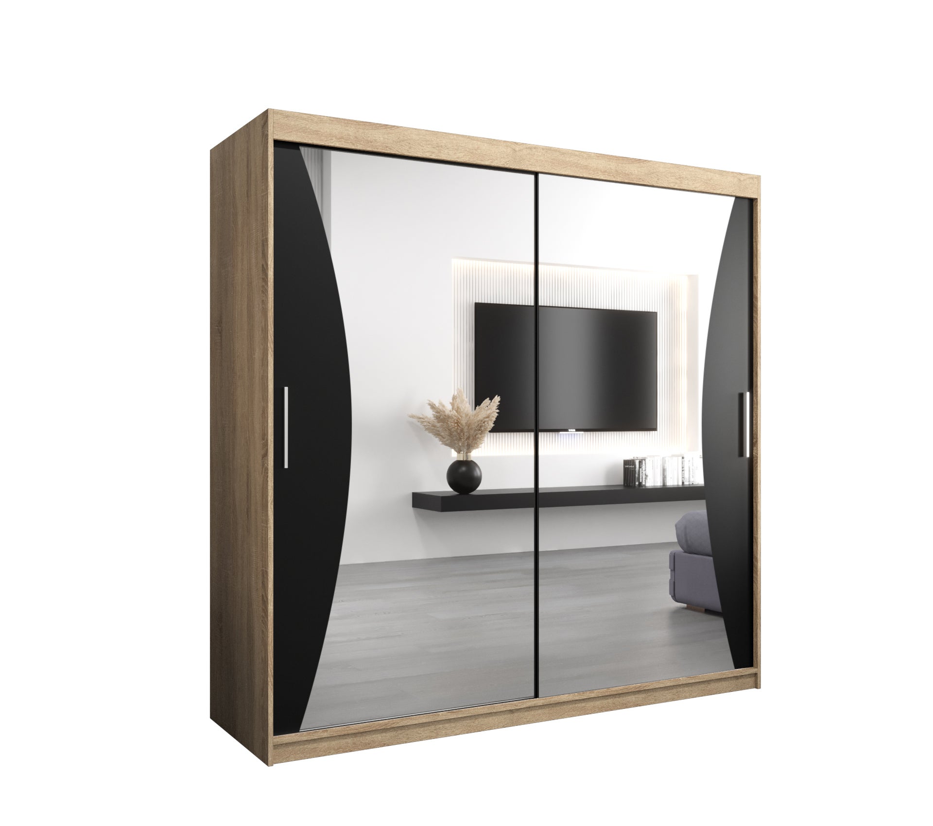Szafa przesuwna garderoba MONACO 200 x 62 x 200 cm Sonoma + Czarny - Abiks Meble