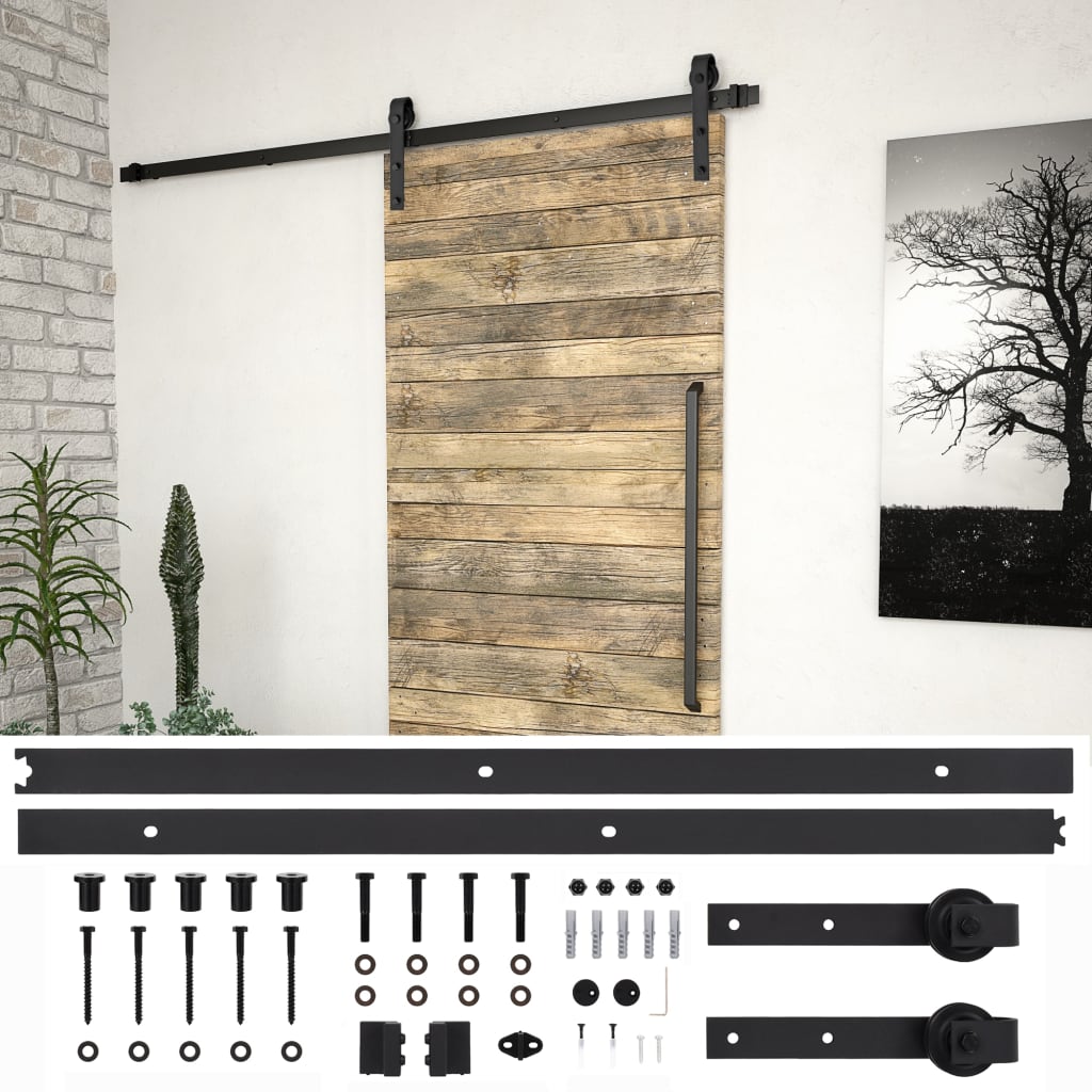 vidaXL Kit de quincaillerie de porte coulissante SKIEN 200 cm noir - 7