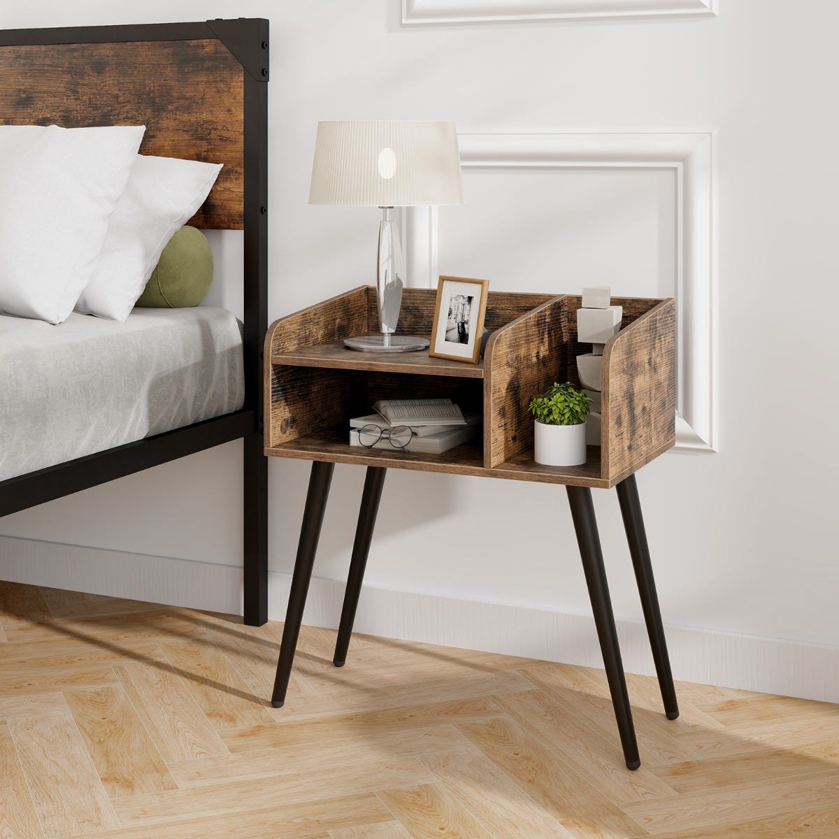 KOMFOTTEU Table de Chevet avec 2 Étagères Ouvertes, Table de Nuit avec KOMFOTTEU Table de Chevet avec 2 Étagères Ouvertes, Table de Nuit avec