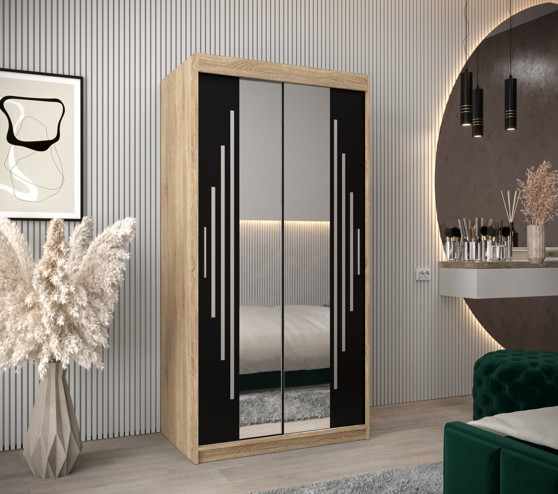 Szafa przesuwna garderoba York 1 100 x 62 x 200 cm Sonoma + Czarny - Abiks Meble