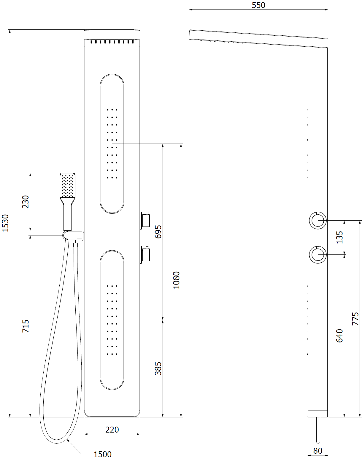 Mexen Mano panel prysznicowy, czarny - 7609-02-70
