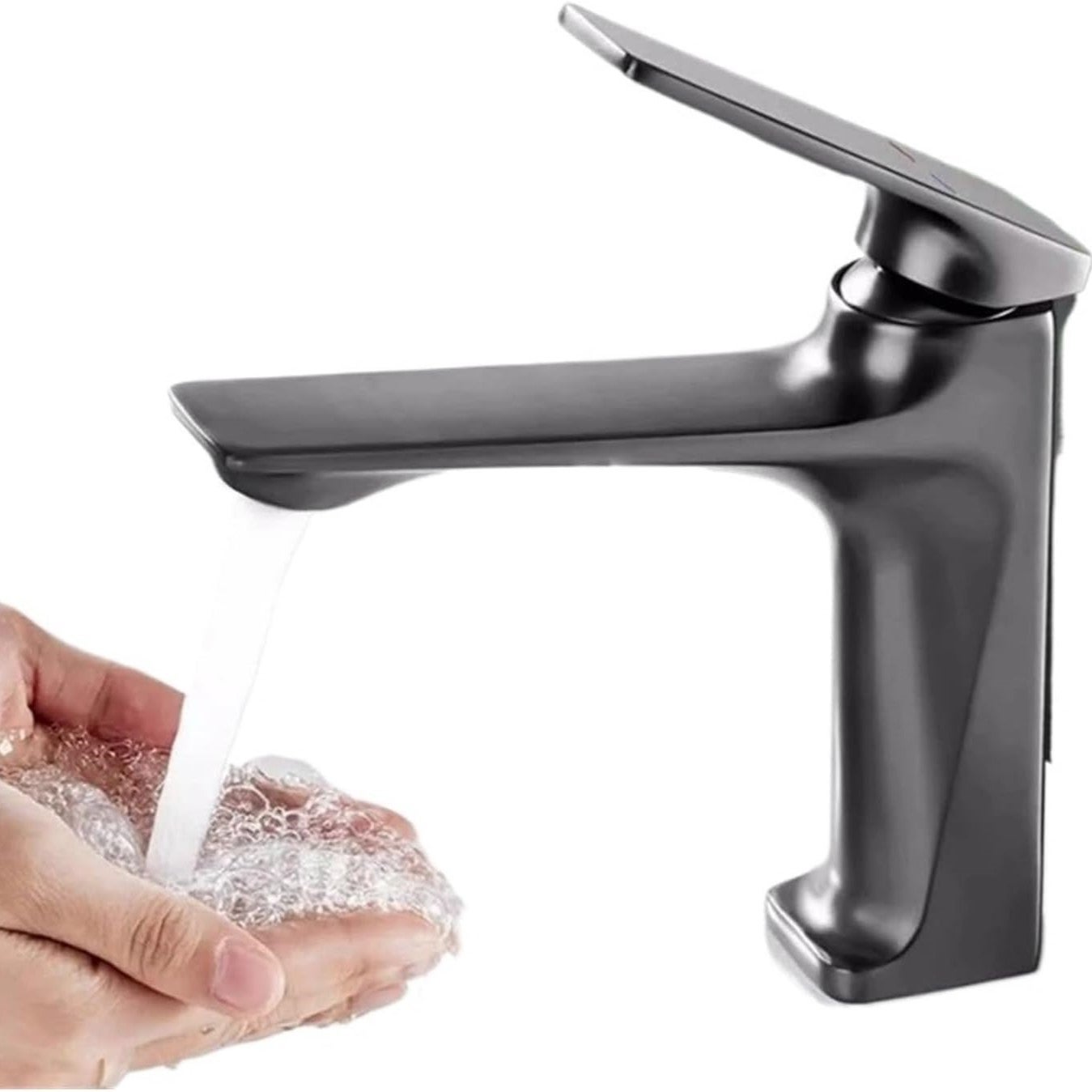 Bateria Nowoczesna Umywalka Łazienkowa Zimna/Gorąca Woda | Umywalka Zlew | Bateria Zlewozmywakowa Jednoramienna Blat Przeciwchlapaniu(Gunmetal)