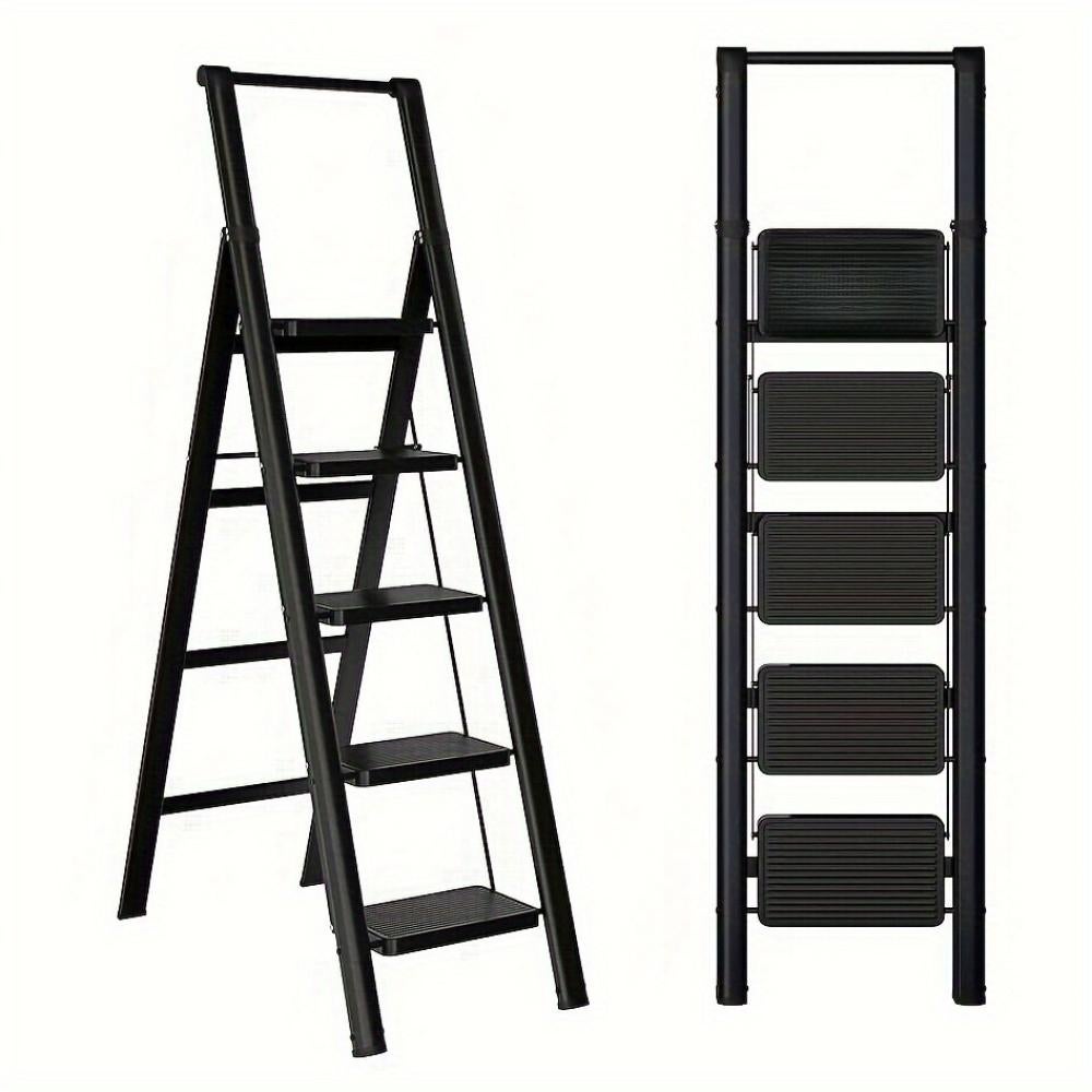 Escabeau pliant 4 marches pour adultes, pédales larges ergonomiques, pieds antidérapants, acier léger portable - 8