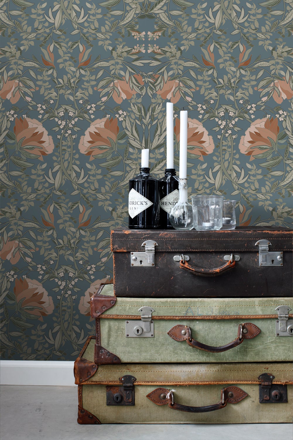 Papier peint fleurs vintage de style art nouveau bleu gris - 53 cm x 10.05 m - ESTAhome - 3