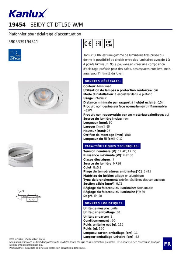 Plafonnier encastré carré – Aluminium blanc mat – Réglable 30° – Ø80mm - 7