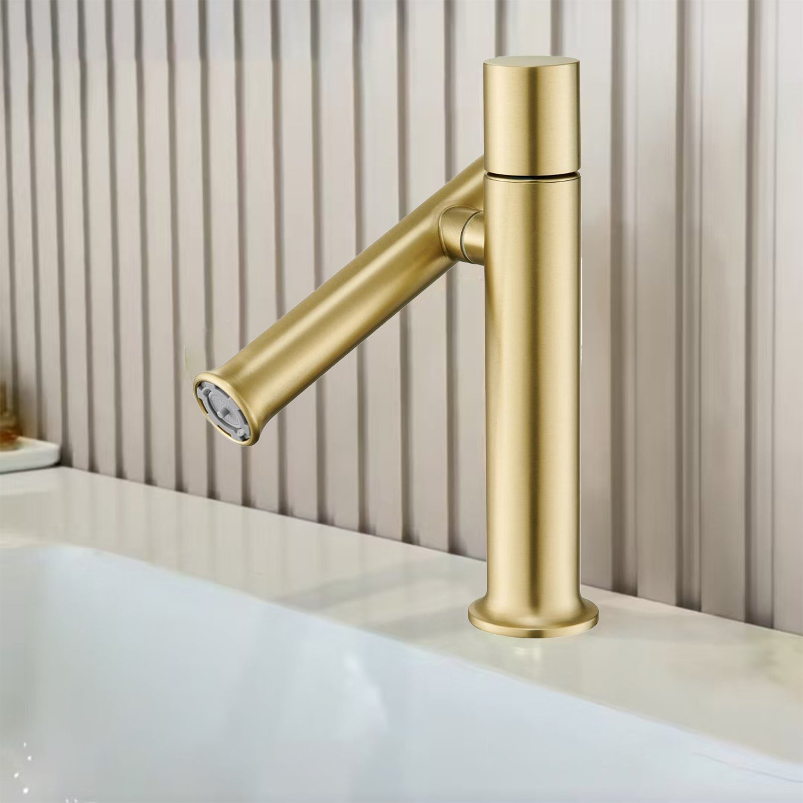 VICTOVA Grifo de lavabo monomando giratorio con altura ajustable de acero inoxidable dorado cepillado - 8