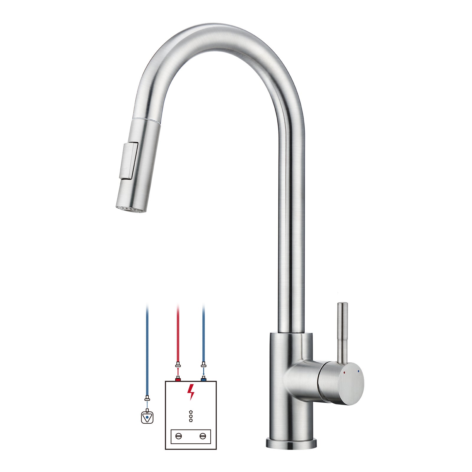 LOVHAUS Wyciągana Bateria Kuchenna Niskociśnieniowa, Bateria Mieszająca Obrotowa 360° z 3 Przyłączami, Dwoma Rodzajami Strumienia Wody