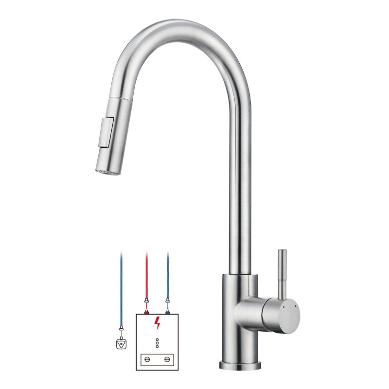 LOVHAUS Wyciągana Bateria Kuchenna Niskociśnieniowa, Bateria Mieszająca Obrotowa 360° z 3 Przyłączami, Dwoma Rodzajami Strumienia Wody