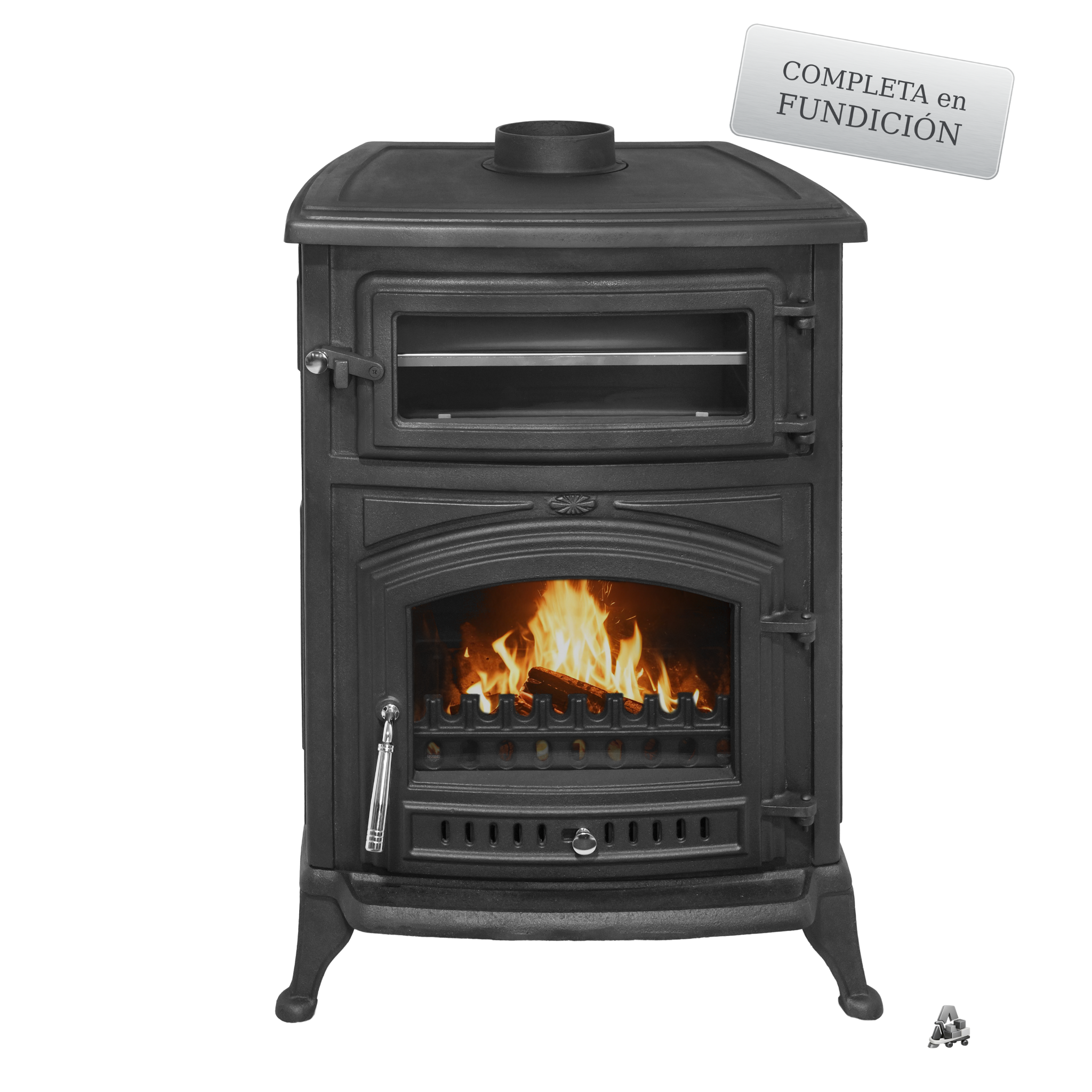 Estufa de leña con horno Anta Iron Horno 24 kW de fundición completa – Alto rendimiento y capacidad 400 m³