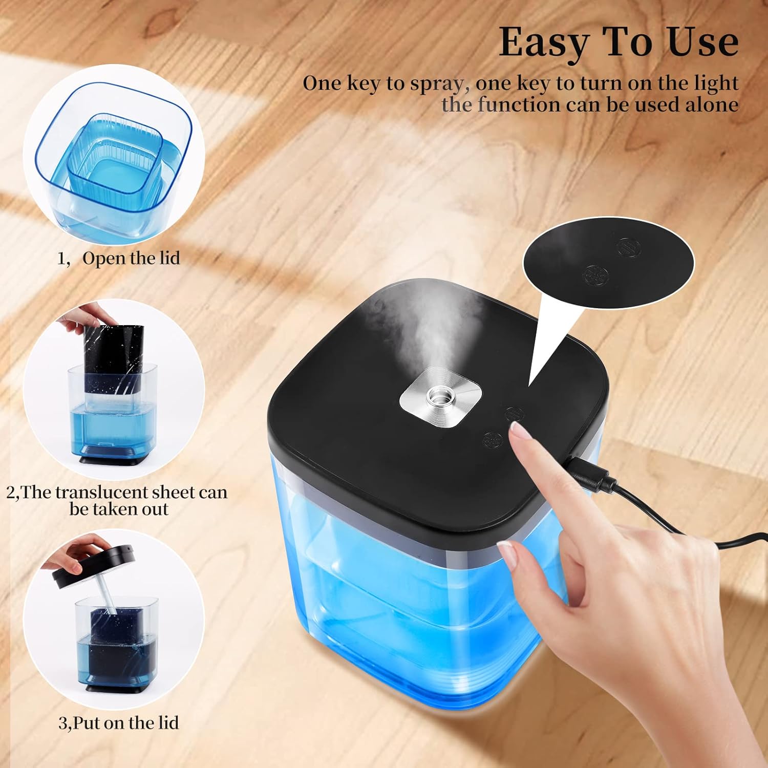 Humidificador de aire ultrasónico con 2 modos de difusión de niebla ajustables, apagado automático, luz nocturna colorida, humidificador portátil USB - 5