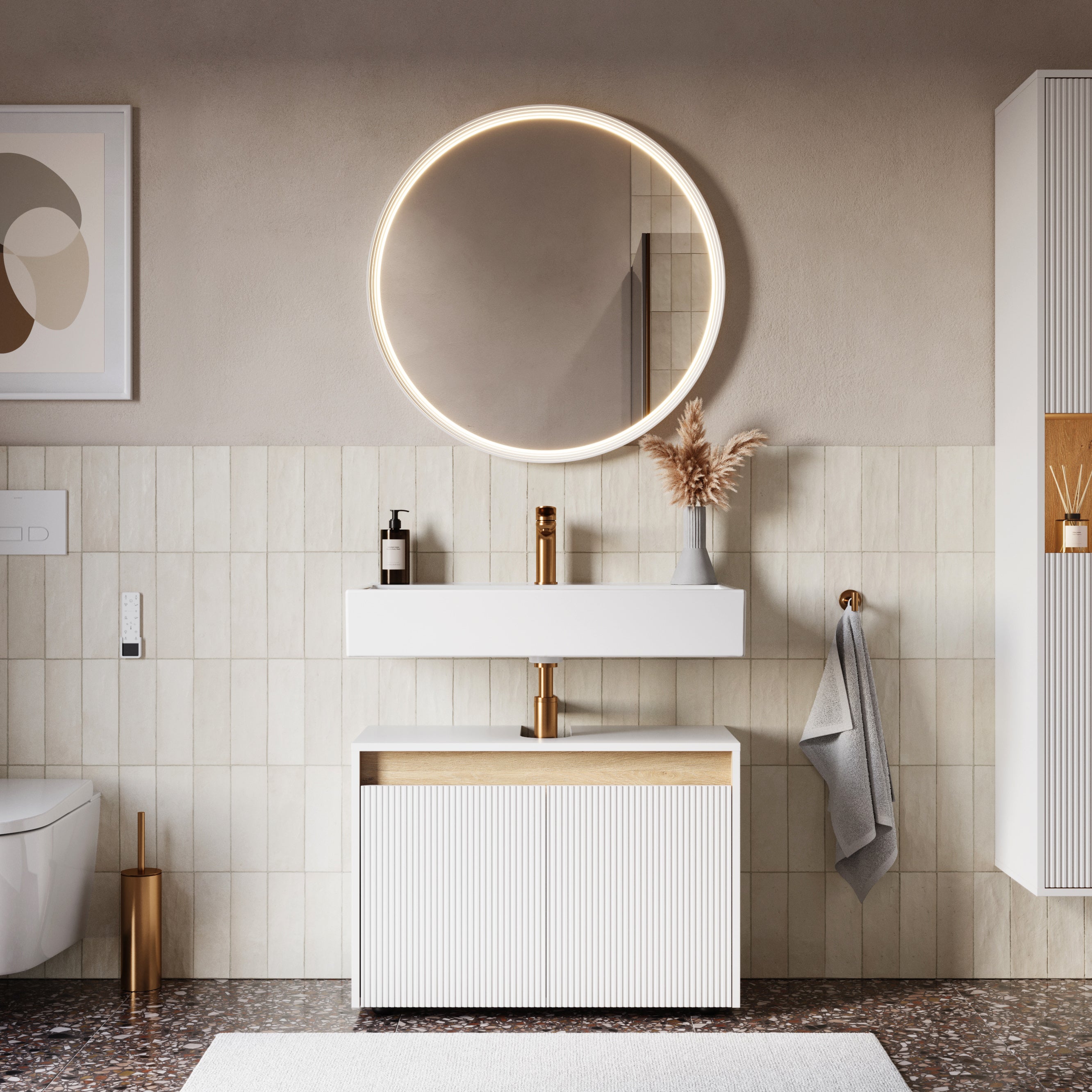 BERNSTEIN - Meuble sous vasque à poser MDF Blanc mat 80x35x54cm (LxPxH) + 2 portes - BELDIVO - 2