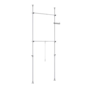 Porte-Manteau Téléscopique Hauteur Réglable 110-305cm - 3 Crochets + Barre Métal Blanc