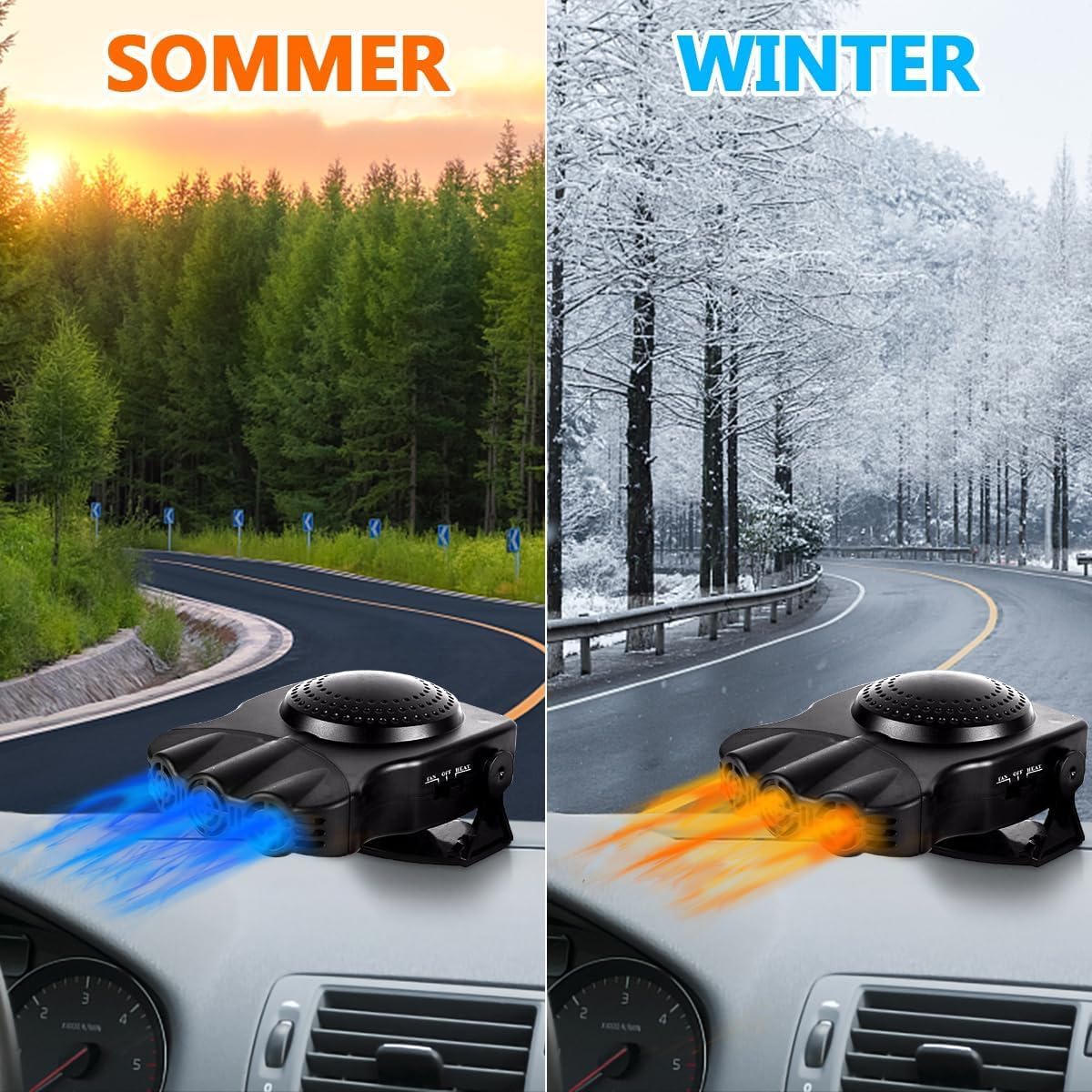 Ogrzewanie samochodowe 2 w 1 12 V 150 W, odmrażacz szyby przedniej, chłodziarka i zapalniczka samochodowa, czerwone. - 6