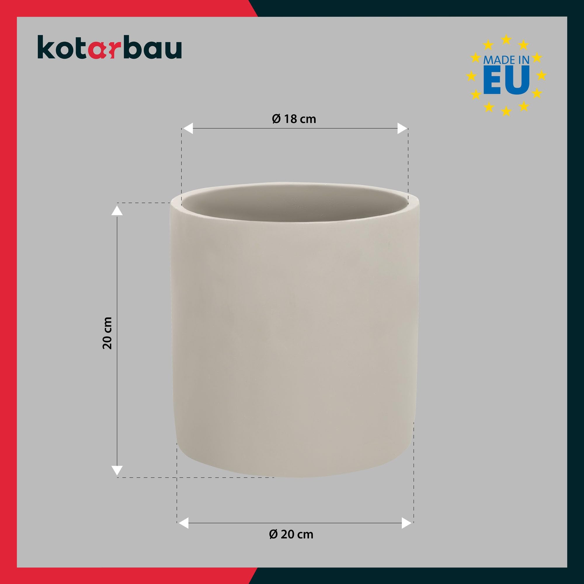 Pot de Fleurs en Céramique, Grand Cylindre Ethnique, Diamètre : 20 cm, Hauteur : 20 cm, 1 Pièce, En Céramique, Aspect Béton - KOTARBAU - 3