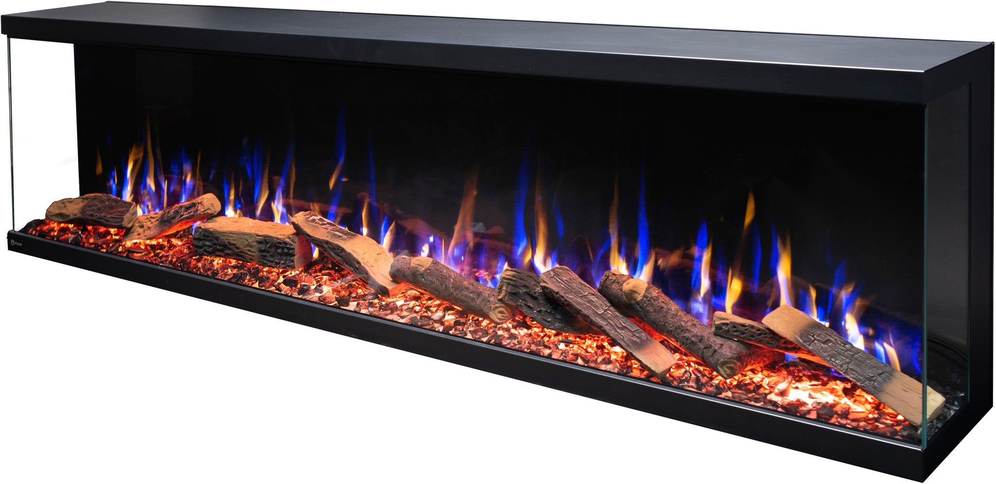Trójstronny kominek elektryczny AFLAMO Unique 120 NH - ogień premium - na ścianę i do zabudowy - 120x46x23 cm - dekoracyjny kominek LED bez grzania - 8