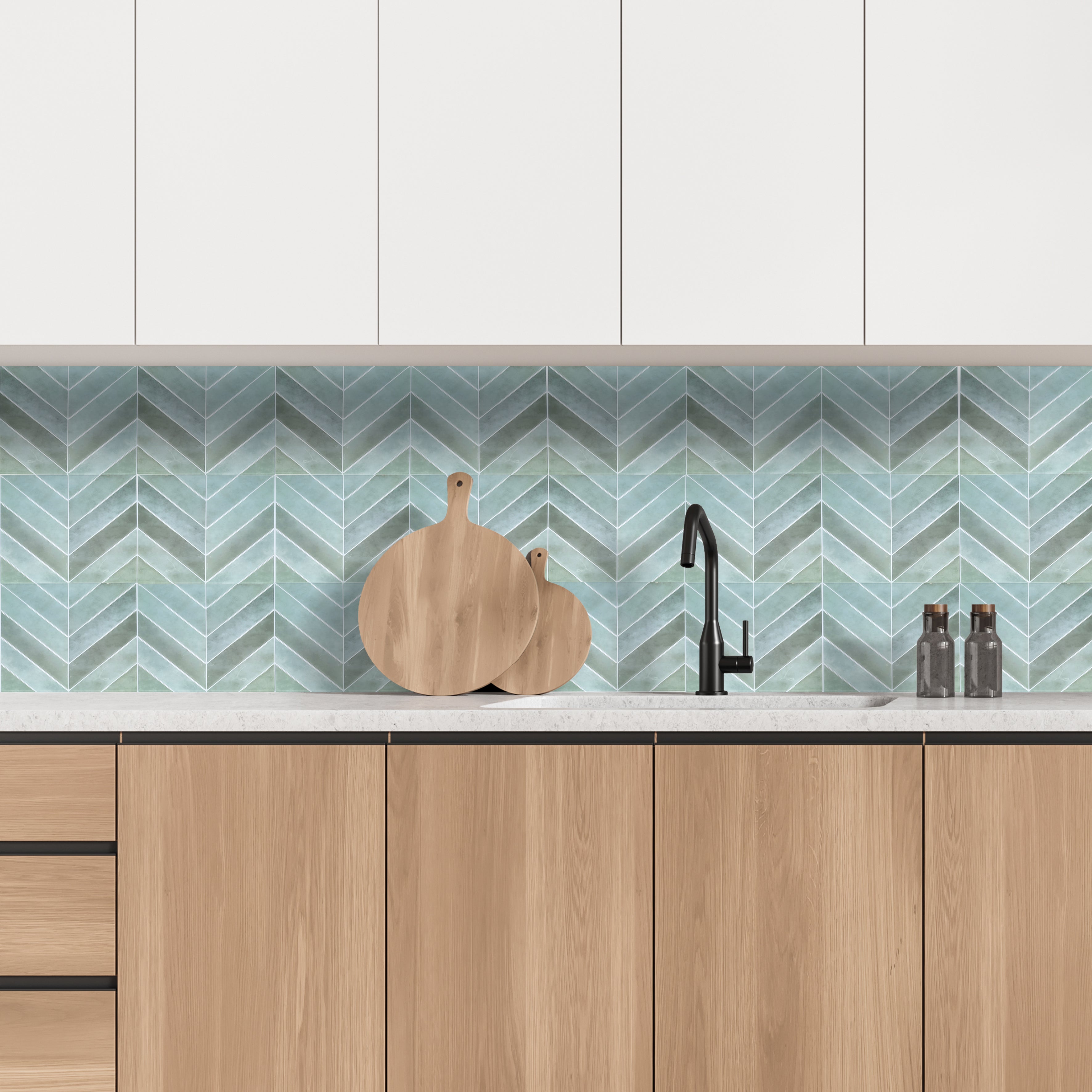 Crédence Adhésive - JE CHERCHE UNE IDEE - Chevron - Souple - Vert - 4