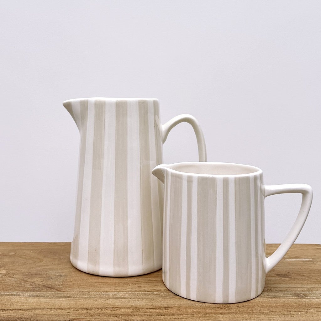 Vase pichet à rayures en céramique sable et blanc 1L - 3