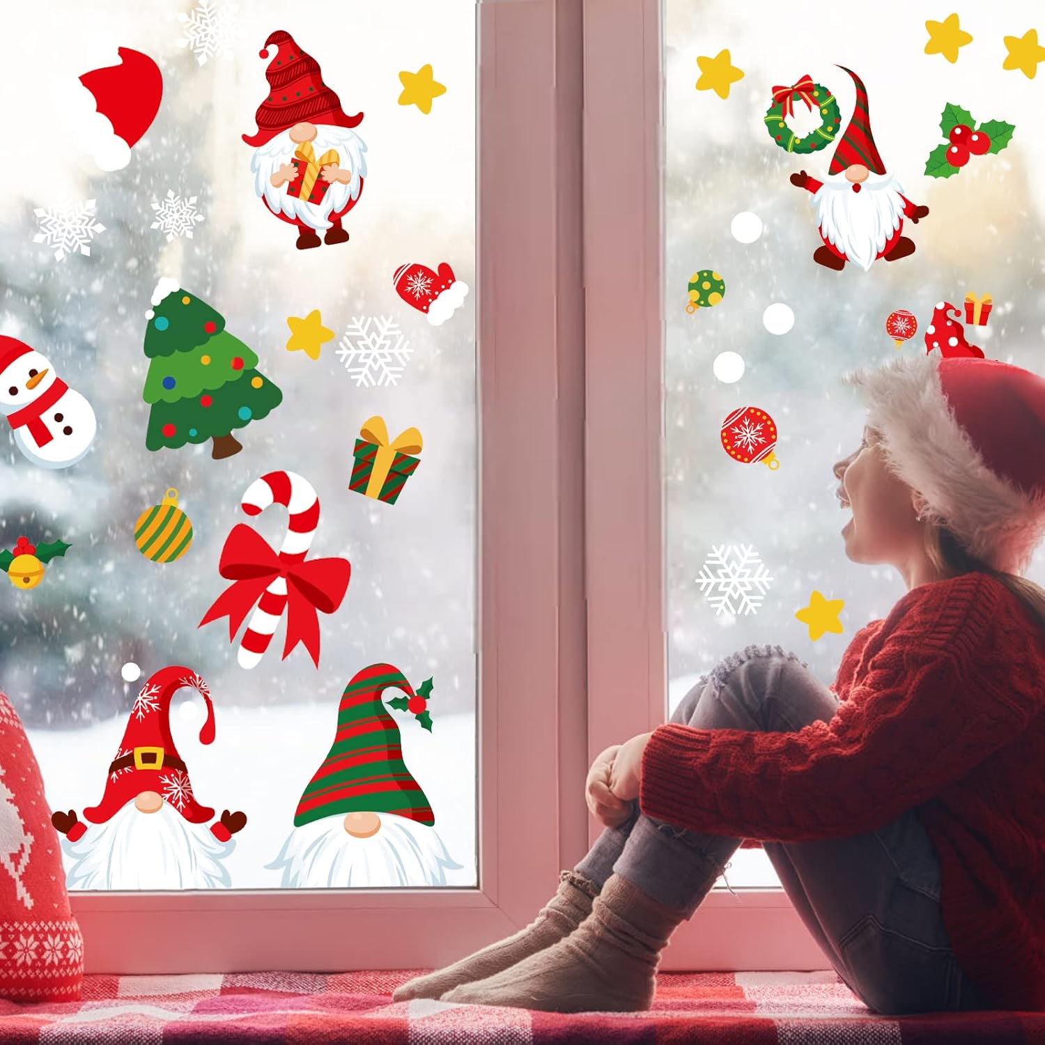 1lot De Sticker Noël Fenêtre Gros Autocollant Noël Fenêtre, Amovible