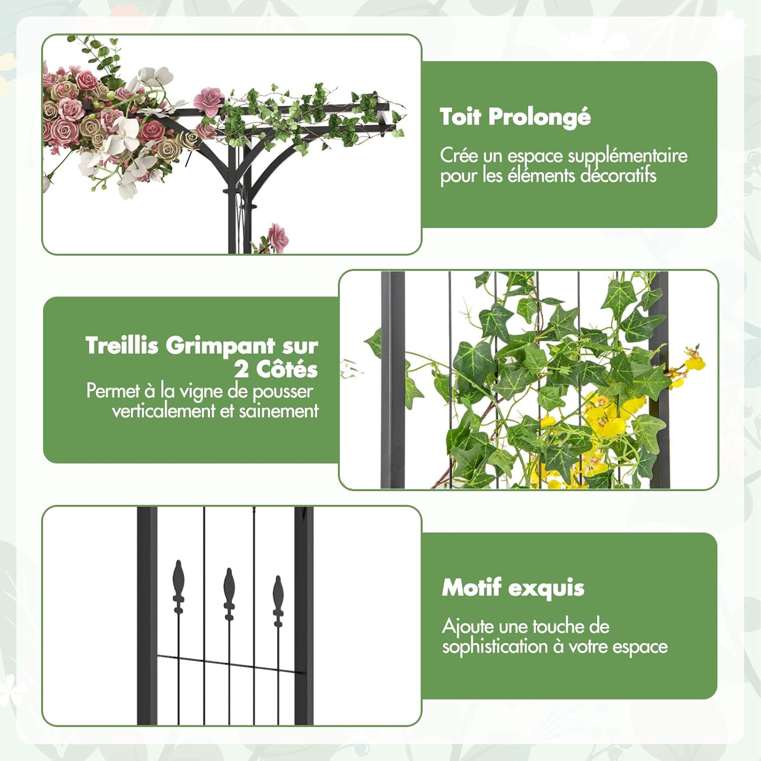Arche de Jardin Fer 205 cm, Arche de Jardin avec Treillis pour Plantes Grimpantes, Vignes, Roses, Arche Décorative Extérieure,200 x 52 x 205 cm - 3