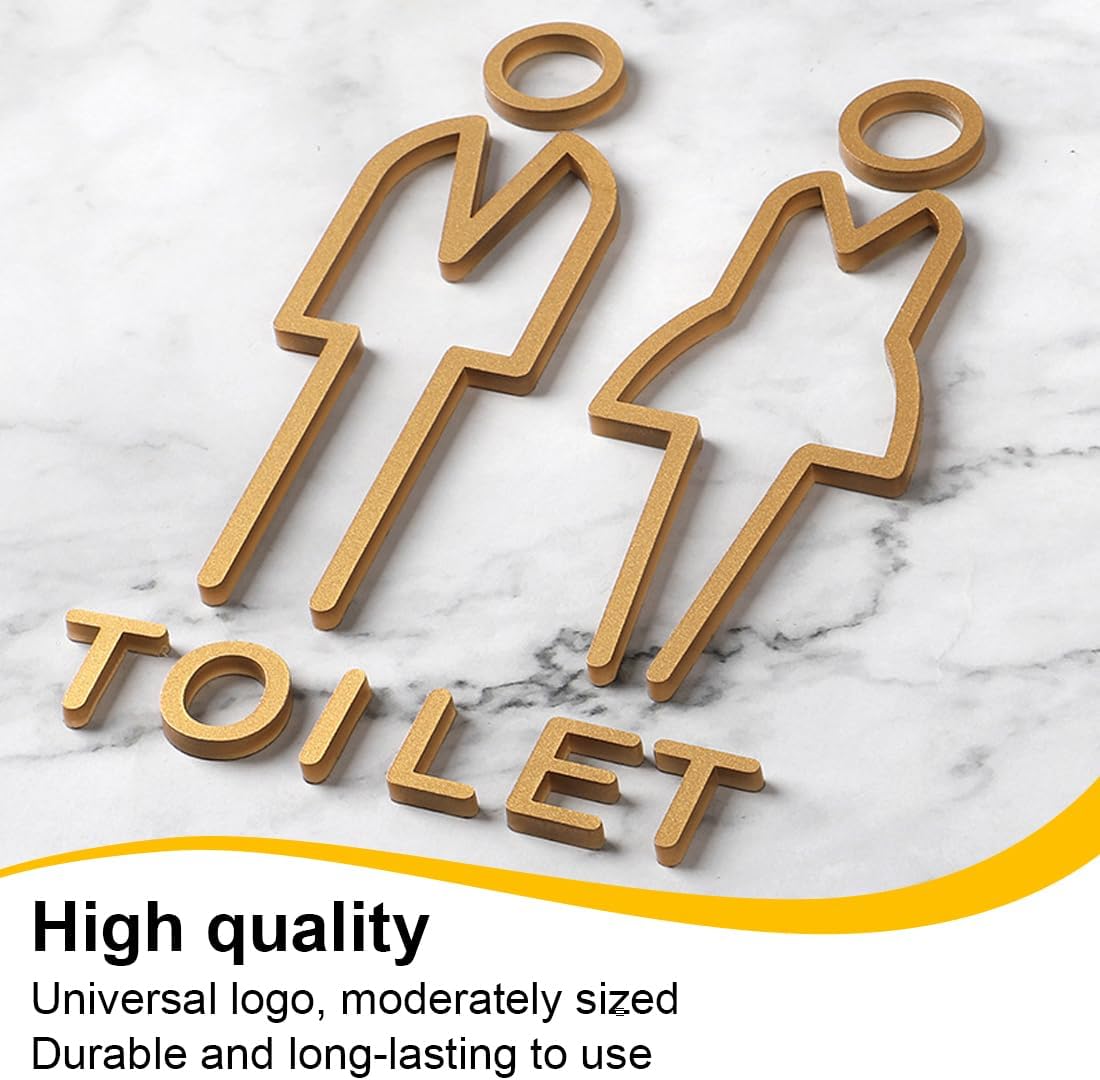 Cartello dorato, adesivi per WC, cartello per porta del bagno - Cartello adesivo per la porta del bagno per uomini e donne - Adesivi per porte di bagn - 3