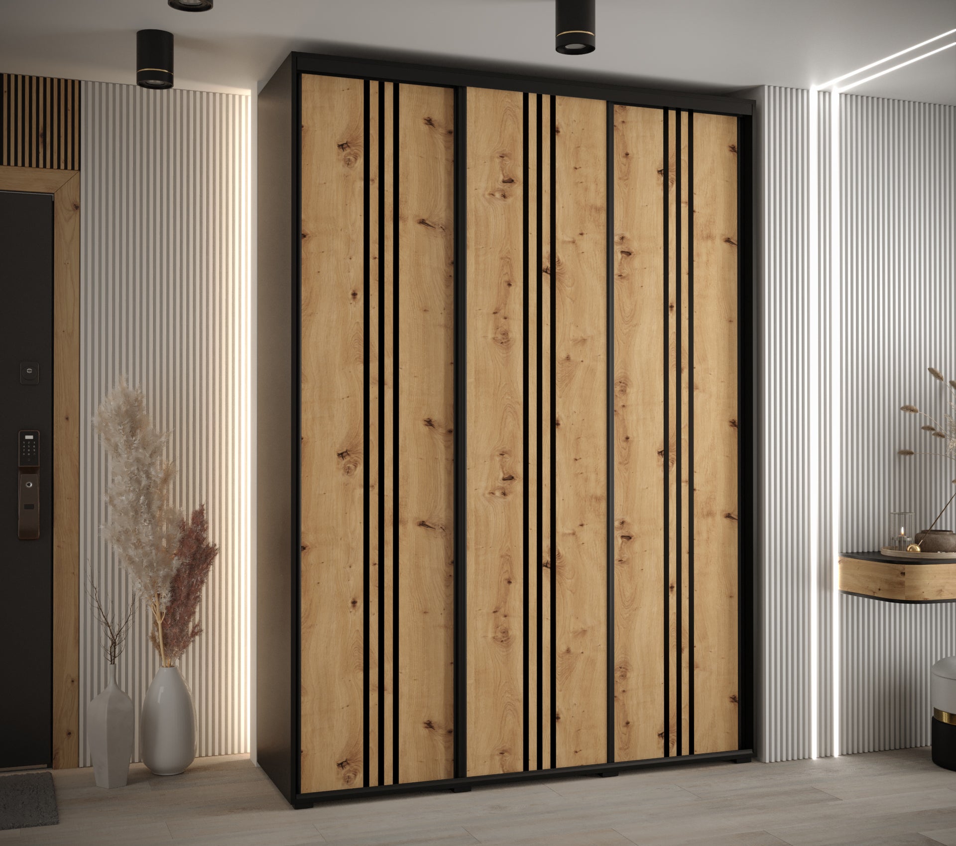Szafa przesuwna wysoka Davos 6 180 x 60 x 235,2 cm czarny + artisan + u. czarny - Abiks Meble - 2