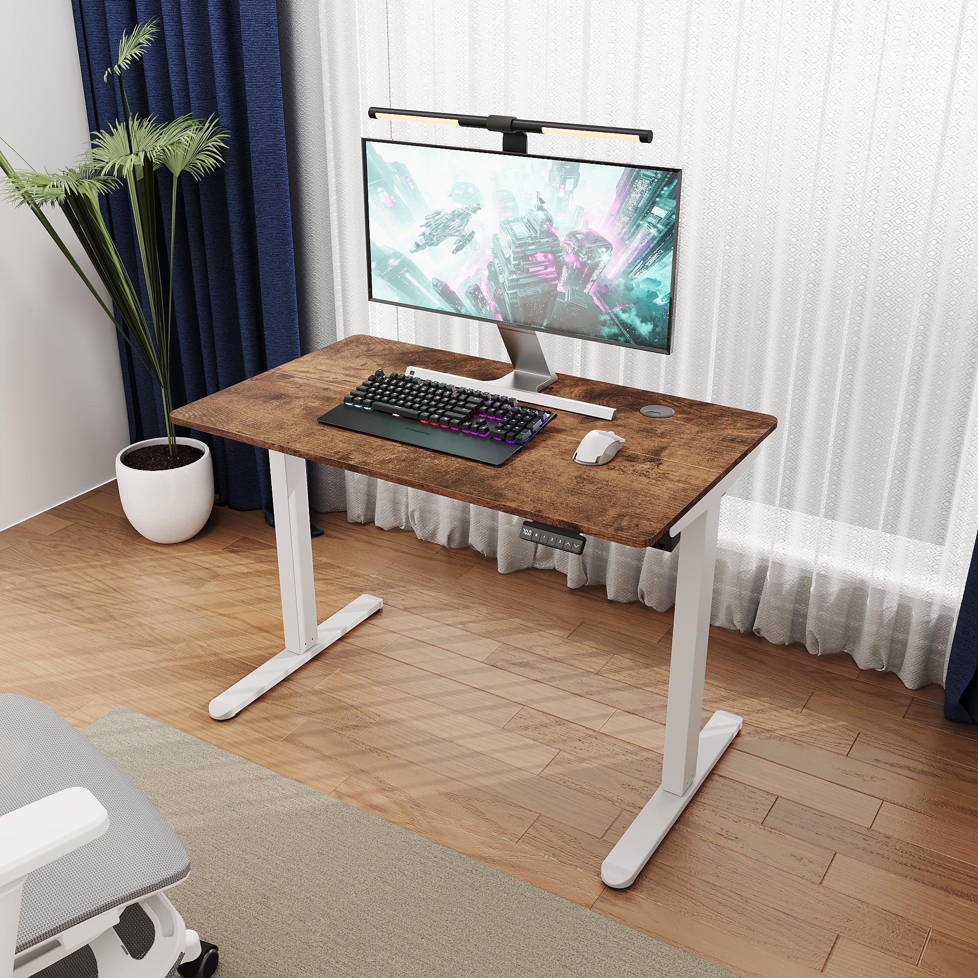 ErGear Bureau Assis Debout, Bureau Electrique Réglable en Hauteur avec Panneau Intelligent à 4 Mémoires et Plateau en Deux Parties (Marron, 120 x 60 cm ErGear Bureau Assis Debout, Bureau Electrique Réglable en Hauteur avec Panneau Intelligent à 4 Mémoires et Plateau en Deux Parties (Marron, 120 x 60 cm