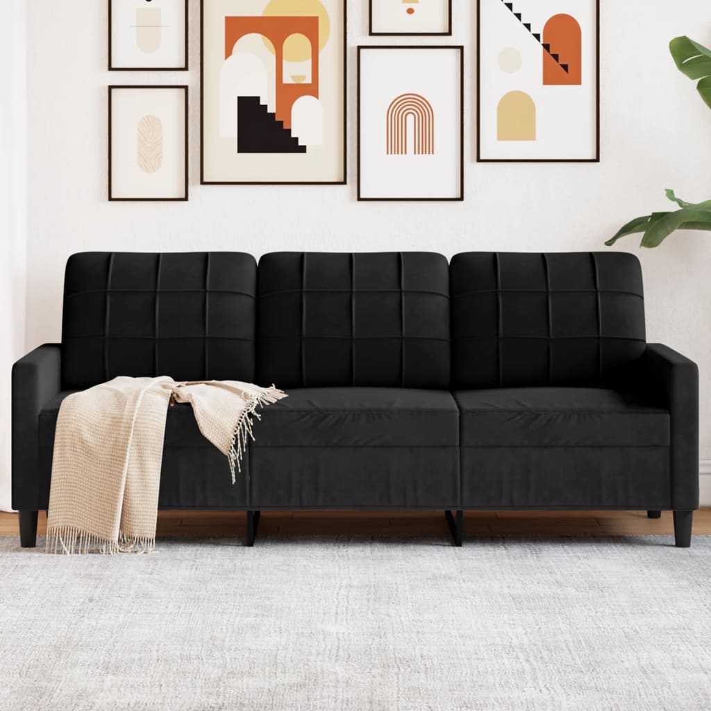 vidaXL Canapé à 3 Places Noir 180 cm Velours, canapé, canapé