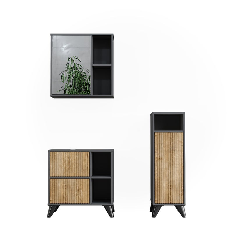 Vicco Zestaw mebli łazienkowych Leano, Antracyt/dąb górski, 3 części