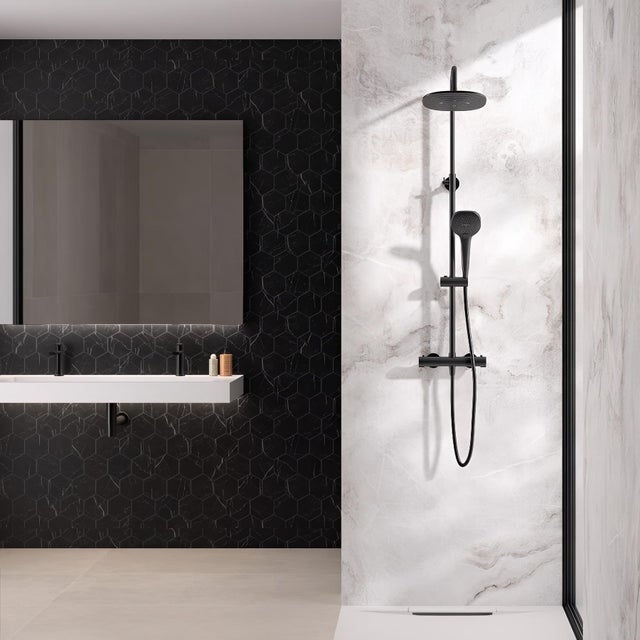 Panneau mural salle de bain hydrofuge multicouche PVC/ALU/PVC KINEDO Kinéwall Design épaisseur 3 mm 125x250 albâtre