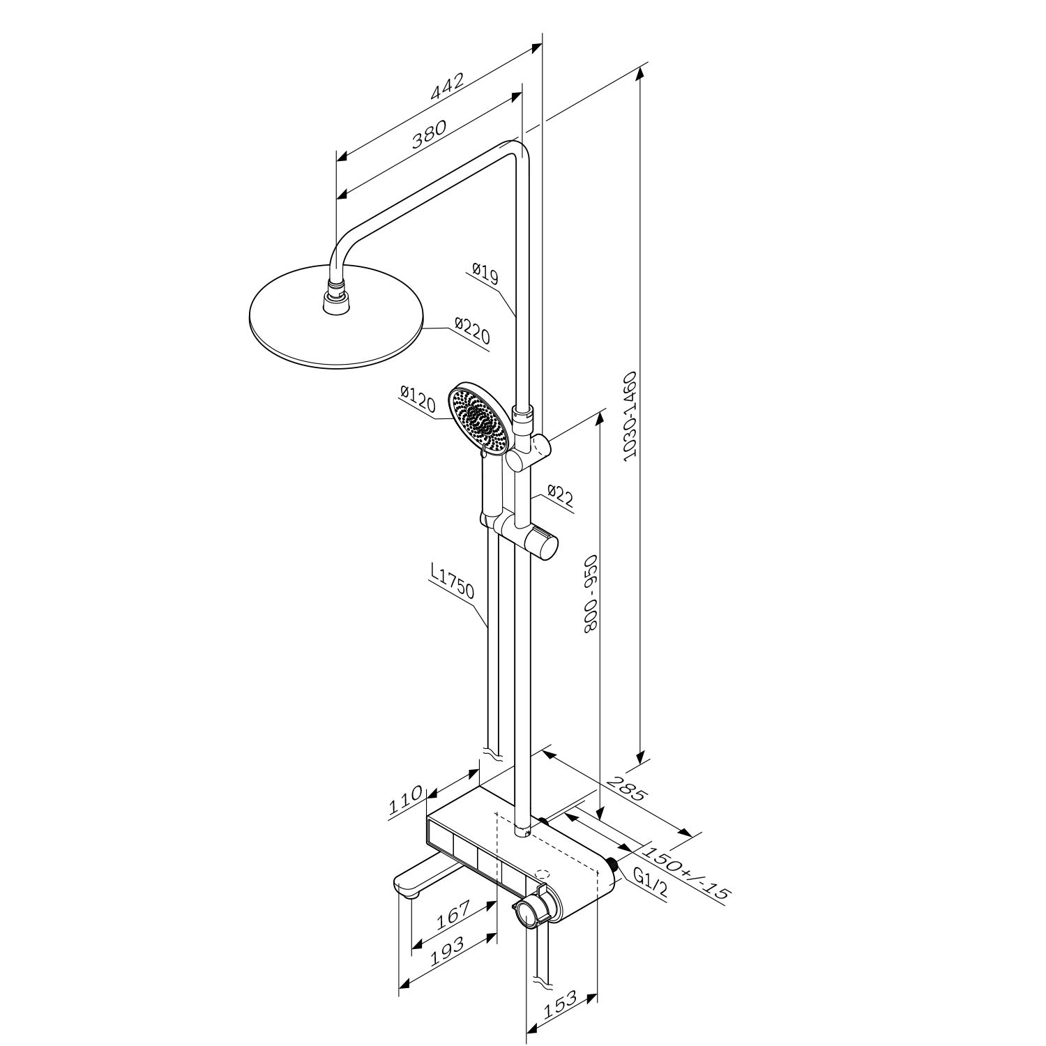 Colonne de douche et bain baignoire thermostatique Système de douche avec mitigeur thermostatique Chrome, F07XB300 X-Joy S AM.PM - 12