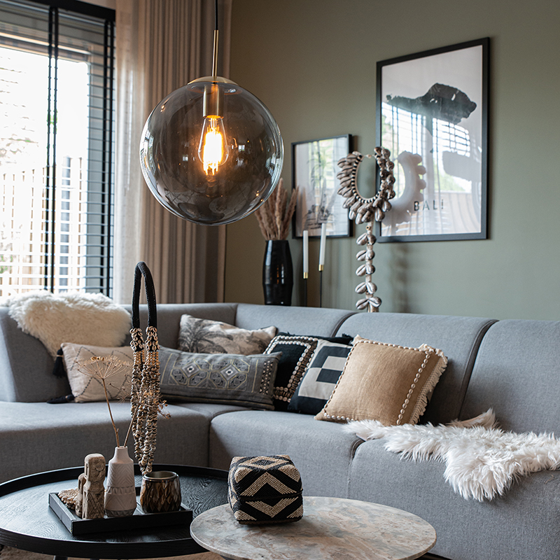 Qazqa moderne lampe suspendue - Ball - doré/laiton, rond, max. 60w, e27, 30cm, idéal pour la salle à manger et le salon - 2