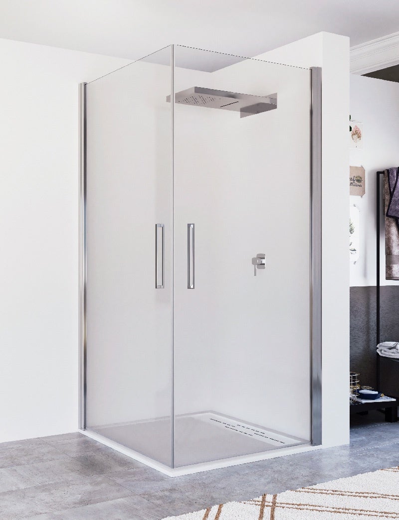 Cabine De Douche Angulaire Idralite 80x160 Cm - Hauteur 198 Cm, 2 Portes Coulissantes Transparentes, Neuve