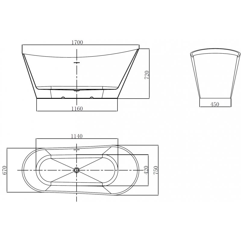 Mexen Dora wanna wolnostojąca 170 x 75 cm, biała, przelew nikiel szczotkowany - 52071707500-97 - 3