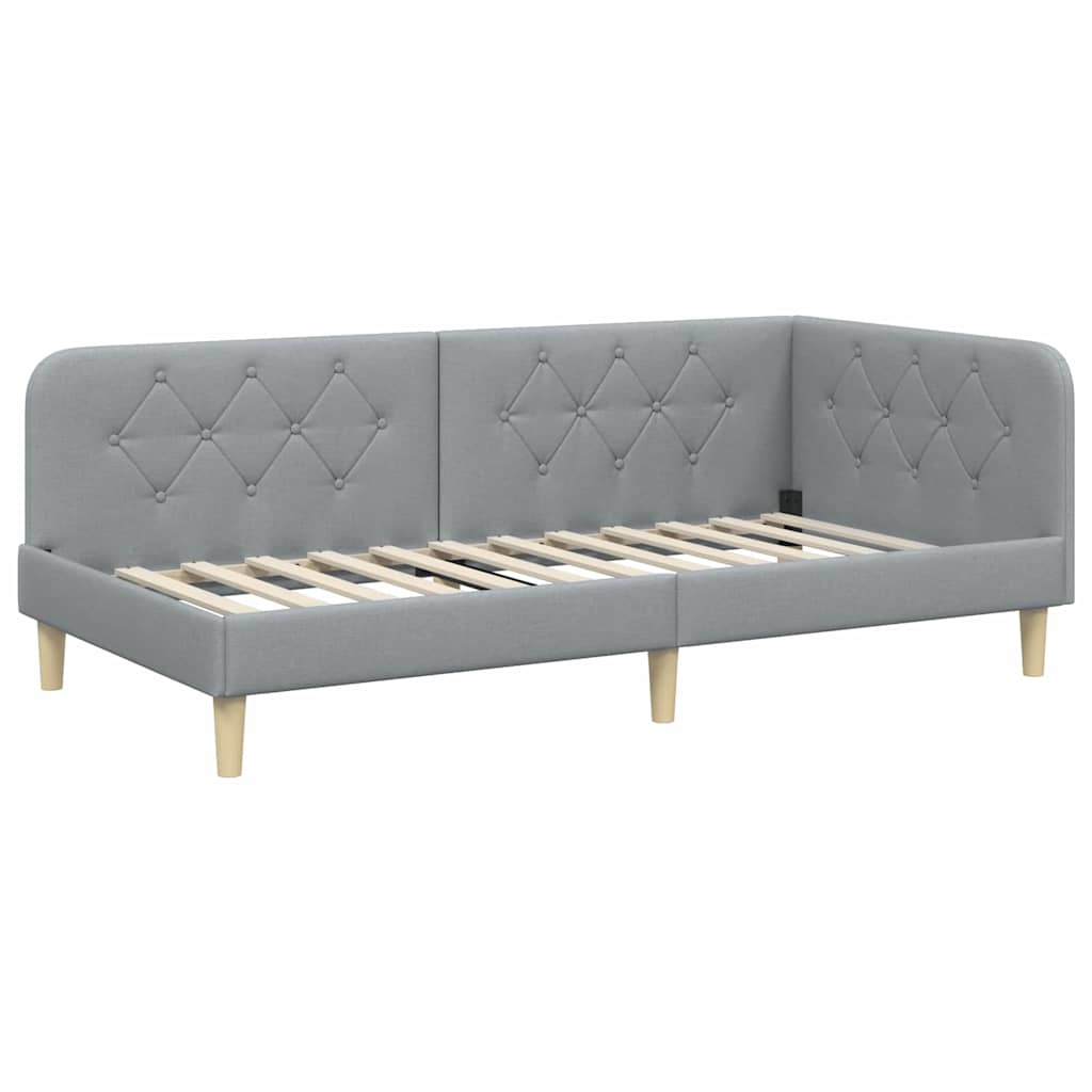 Cadre de lit d’angle gris clair 90 x 190 cm en tissu - 6