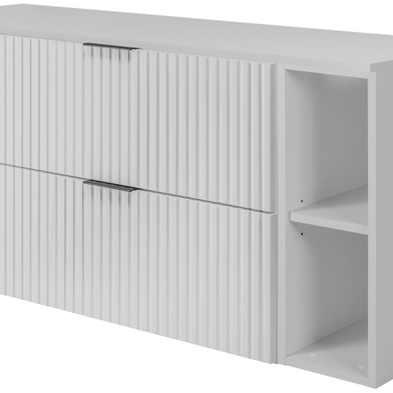 Zestaw łazienkowy FLOW 120 cm biały z białymi regałami blat w zestawie