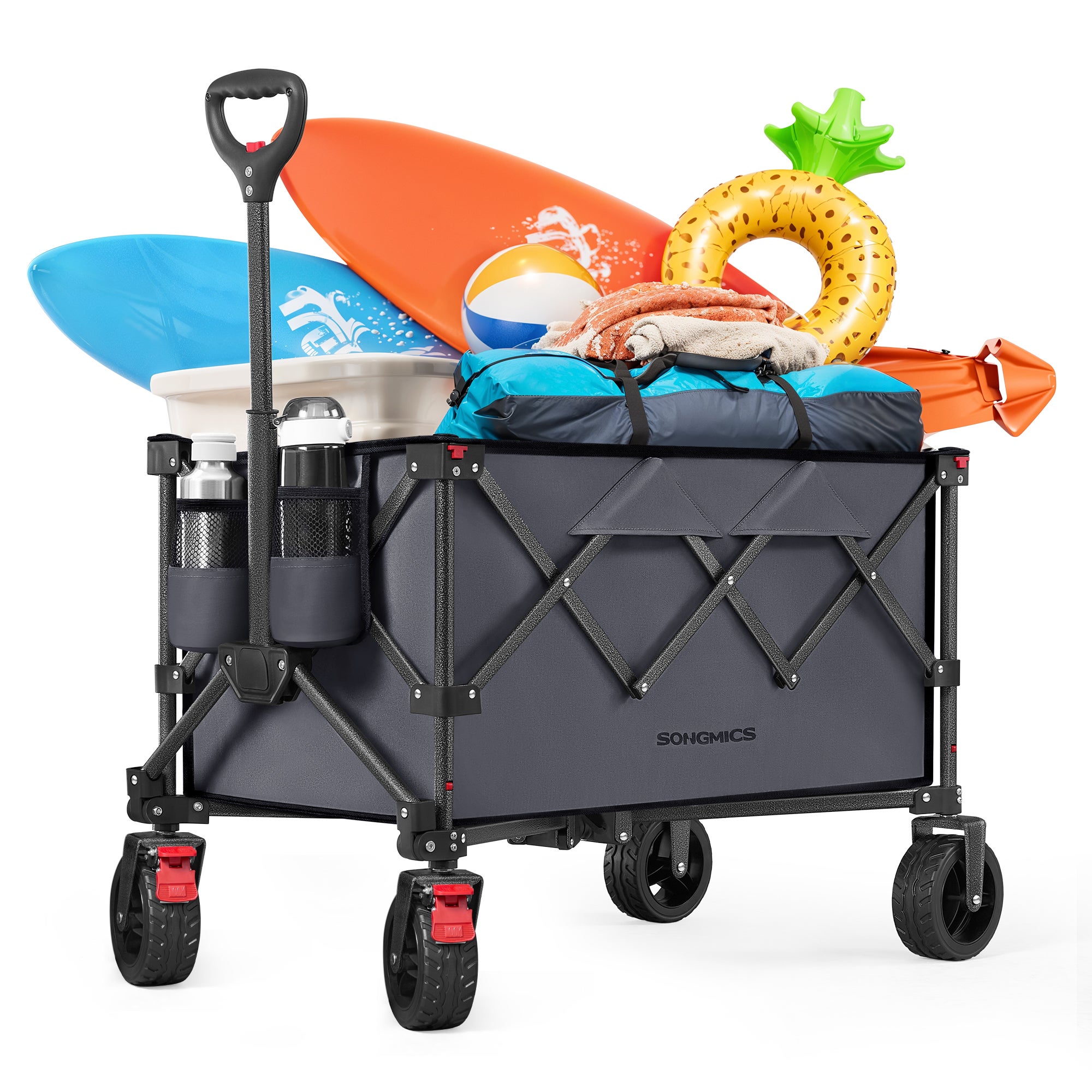 Chariot Pliable, Capacité de 150 L, Supporte Jusqu’à 150 kg, avec Poignée, 4 Roues Amovibles, pour Extérieur, Plage, Camping, Gris Ardoise - 7