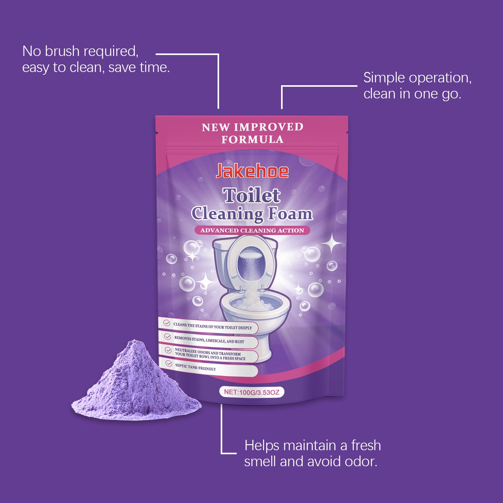 Poudre nettoyante moussante pour toilettes - nettoie les taches dans la cuvette, élimine les odeurs et laisse un parfum agréable. - 4