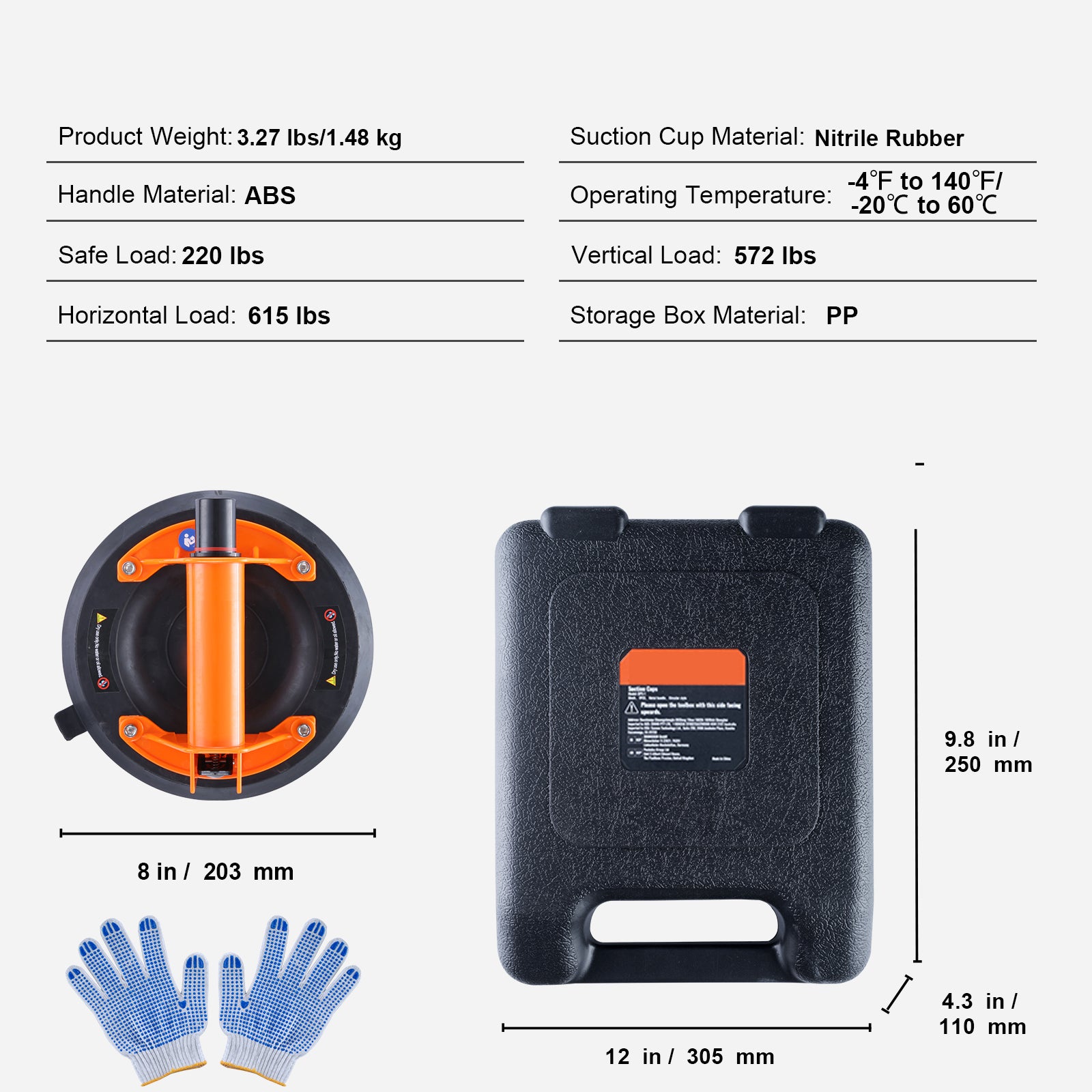 Ventouse de Levage SucceBuy 203 mm pour Verre et Carrelage, Charge 278 kg, Idéale pour Pose, Installation et Manutention, Avec Boîte et Gants - 9