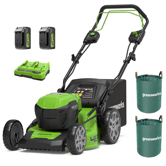 Greenworks GD24X2LM46SPK4X Tagliaerba Semovente a Batteria per Prati Fino a 480m², Ampiezza di taglio 46cm, Due Sacco da giardinaggio da 120l,CON Due