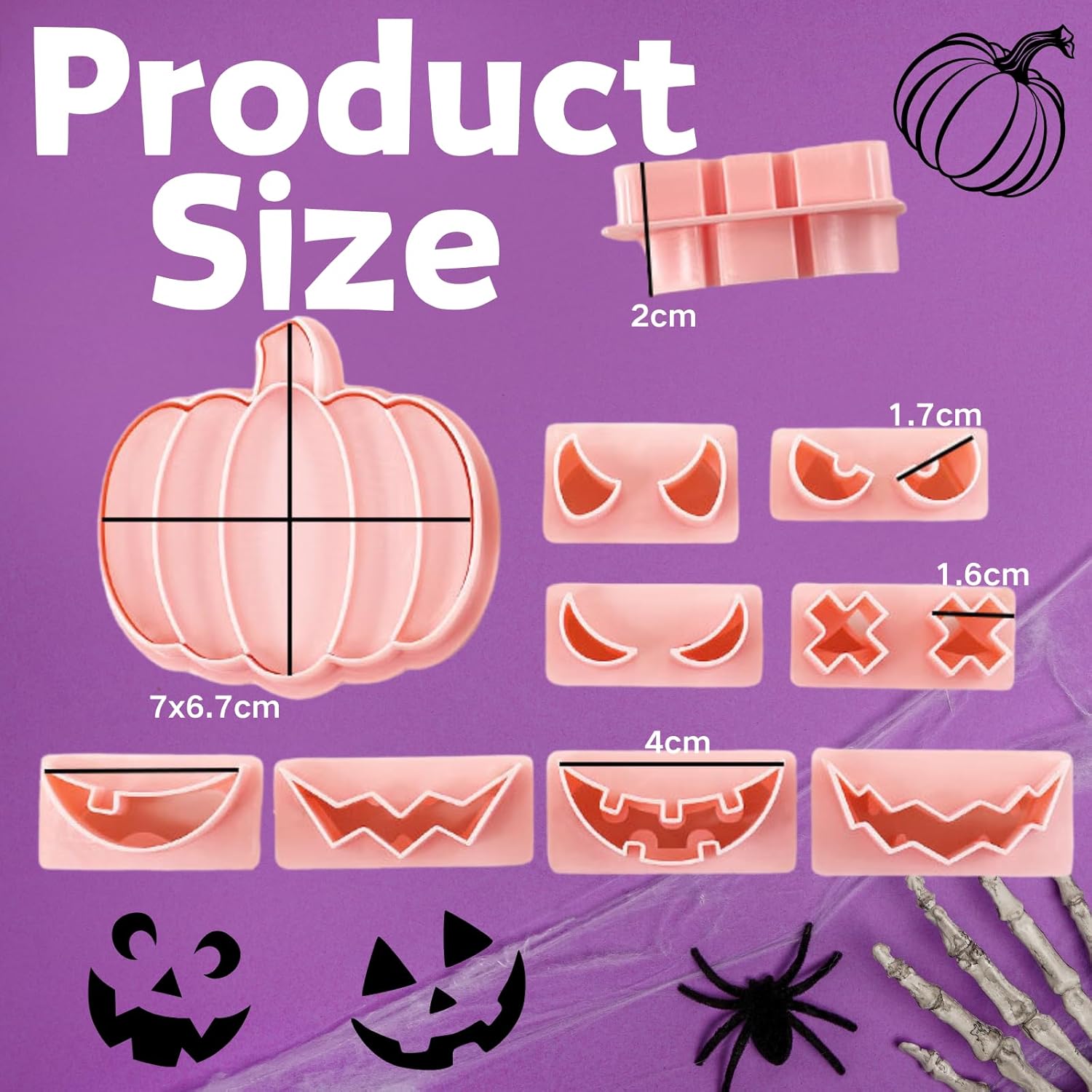 Set Di 10 Formine Per Biscotti Di Halloween 3D - Zucca Con Espressioni Intercambiabili, Plastica Alimentare