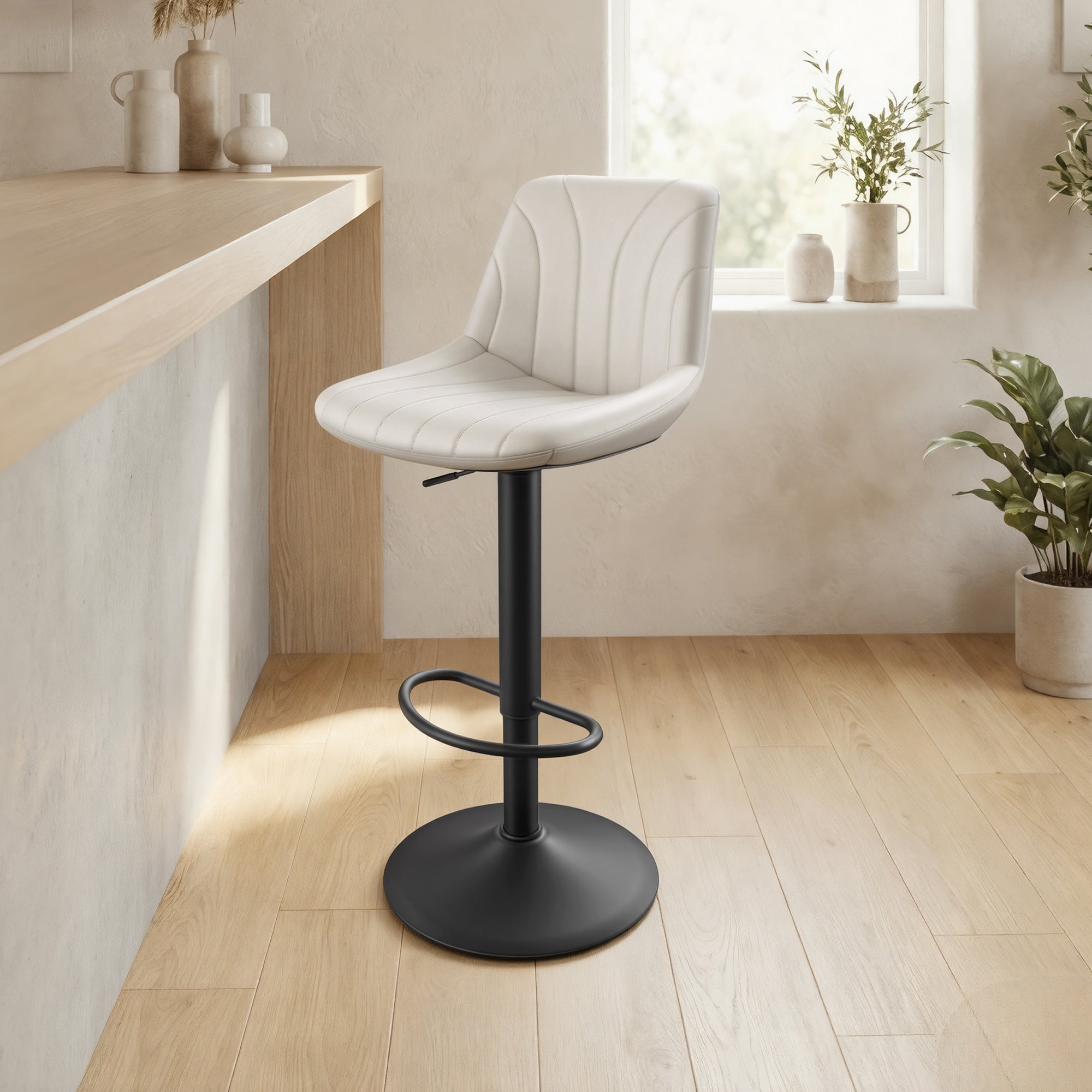 Chaises de Bar Réglables, Tabourets avec Dossier, Rotation 360°, Velours, pour Cuisine, Salle à Manger, Lot de 2, Blanc - 2