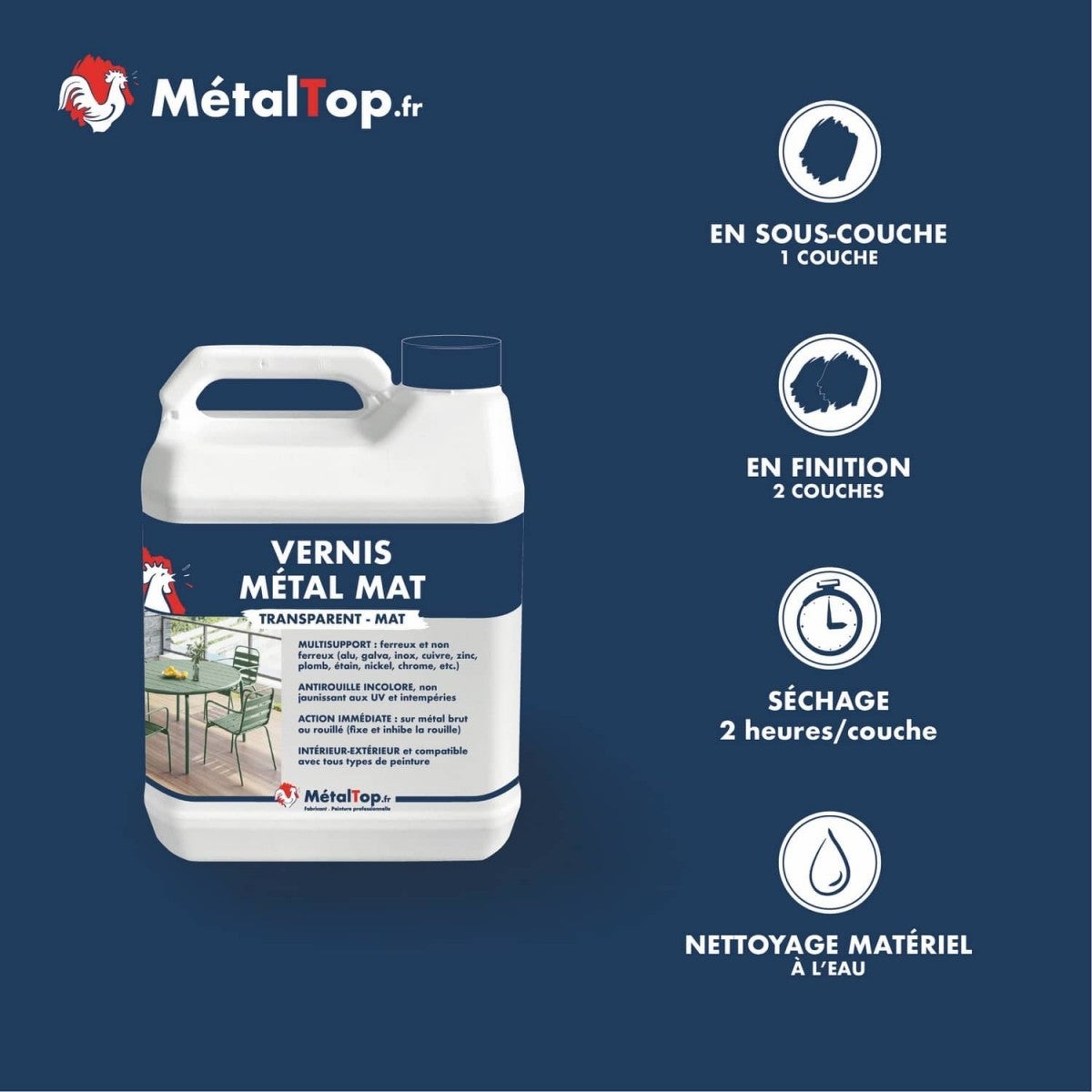 Vernis Metal Mat - Metaltop - Incolore - RAL Incolore - Bombe 400mL - 6