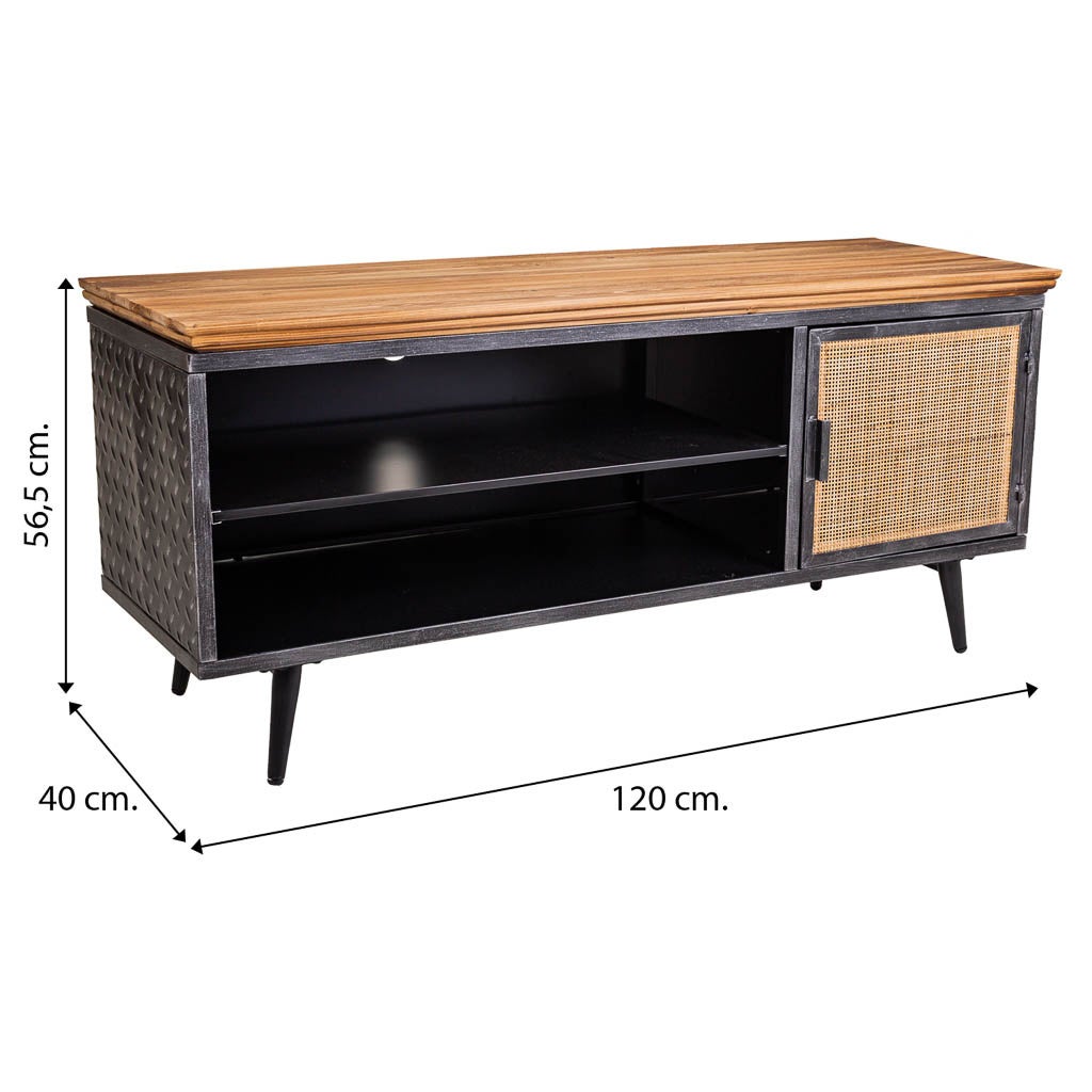 Meuble TV en métal, bois et bambou noir 120x40x56,5h - 7
