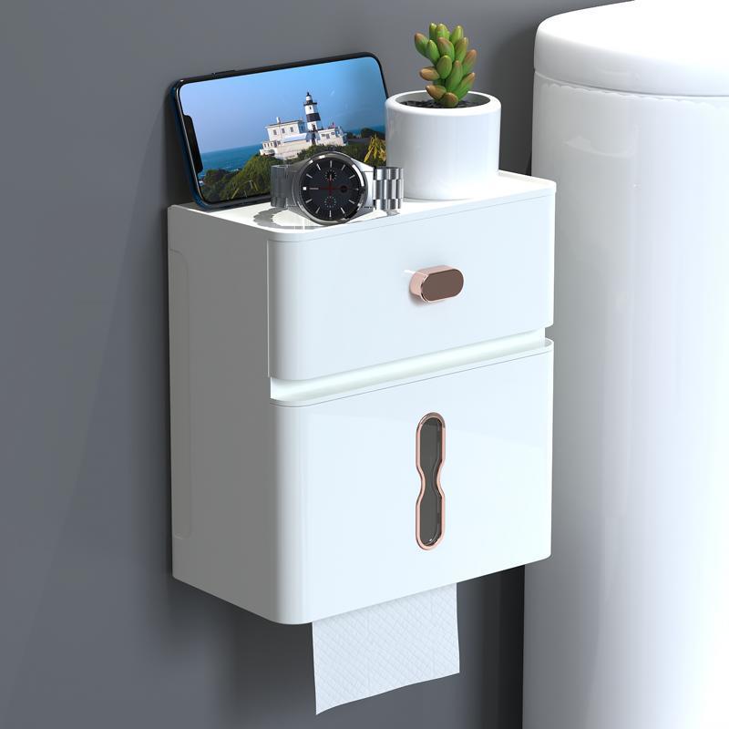 Dwuwarstwowy organizer na ręczniki papierowe do łazienki - uchwyt ścienny na papier toaletowy - wodoodporny i pyłoszczelny - biały