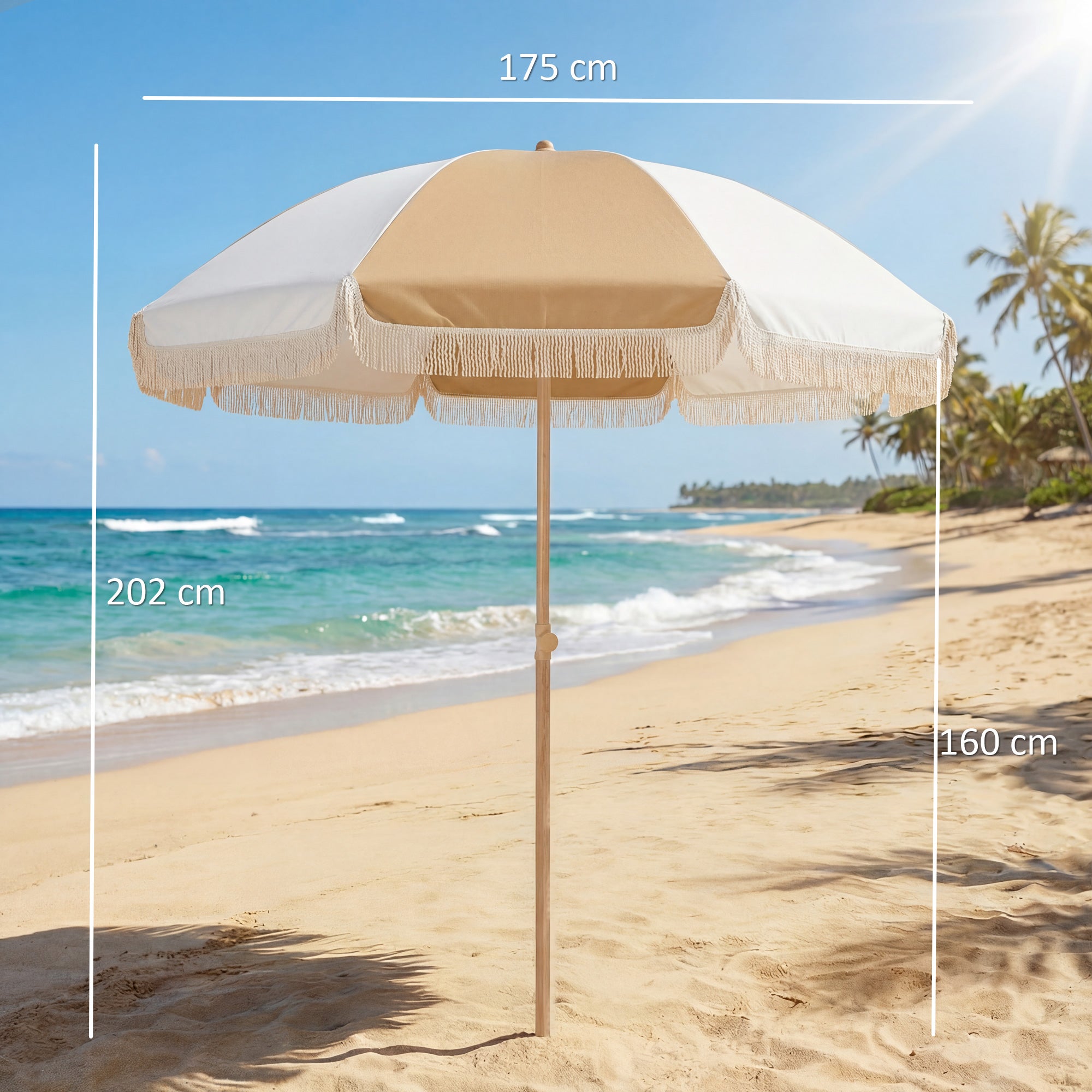 Chapéu de Sol de Praia Outsunny Poliéster, Metal Branco e Bege 175x175x202 cm - 3