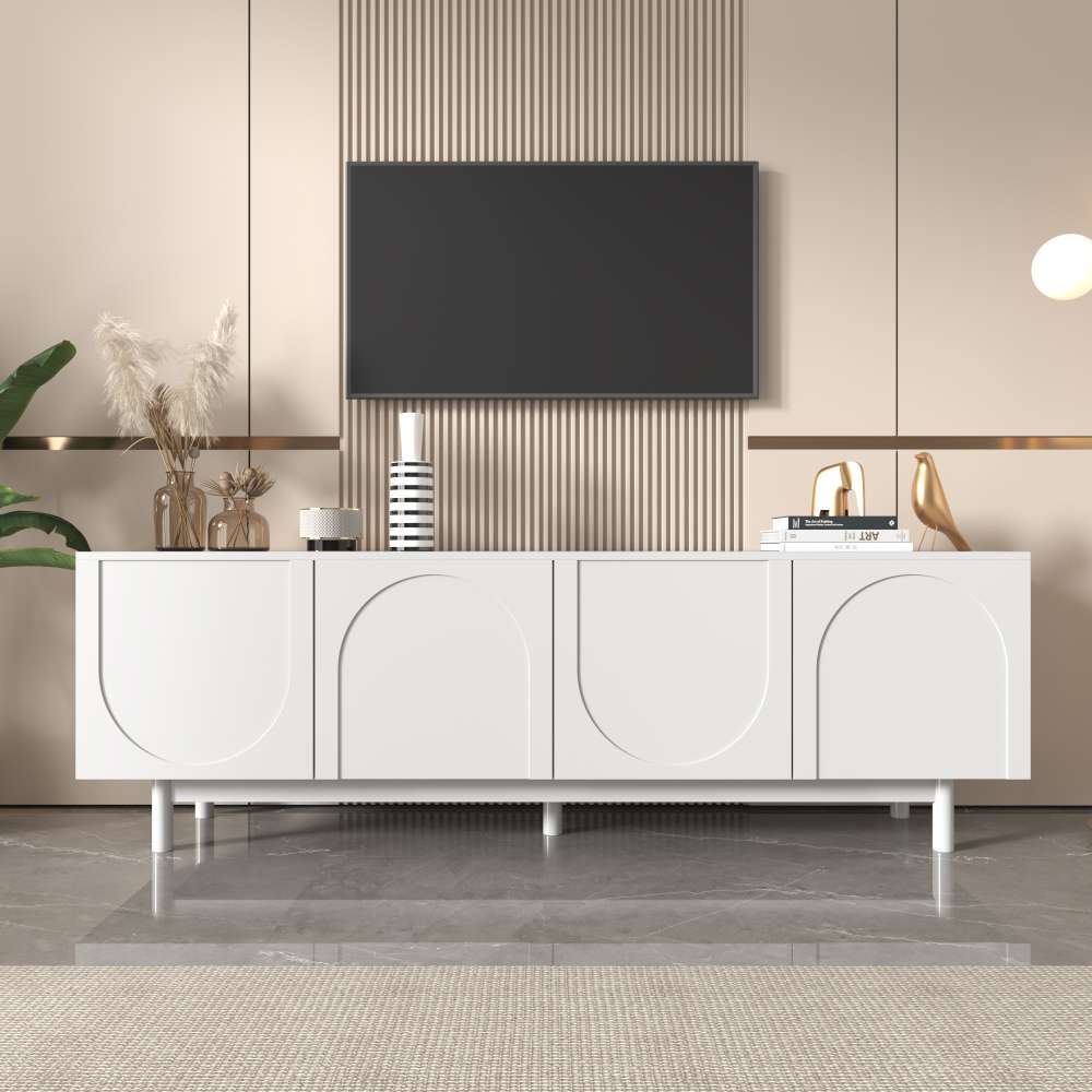 Nowoczesna szafka RTV z litego drewna 175x38x56 cm – niska szafka RTV z regulowanymi półkami i luksusowym designem