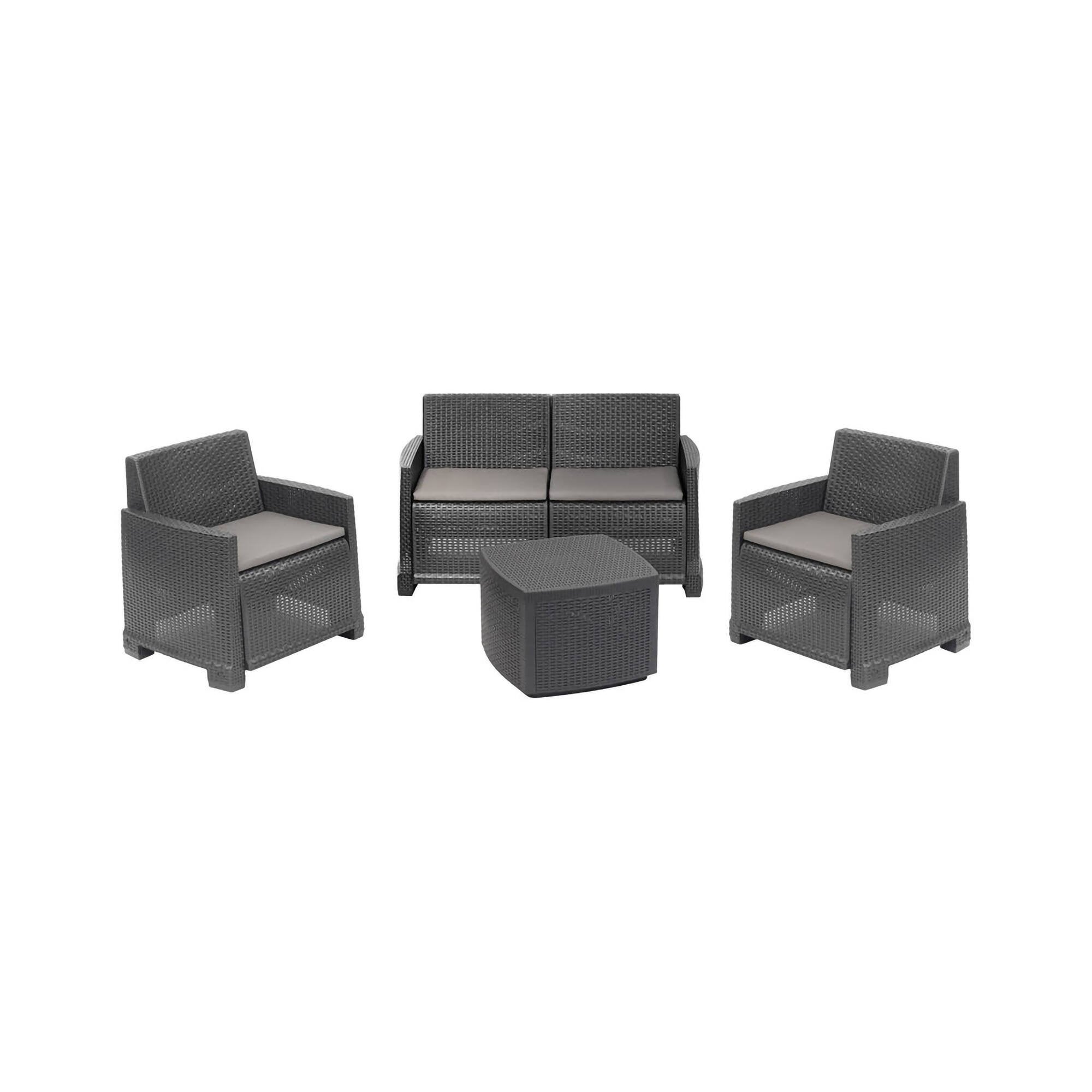 Mondo Viro Salon Jardin Résine Petra Table + Fauteuil Anthracite - Ensemble Extérieur Empilable Résistant